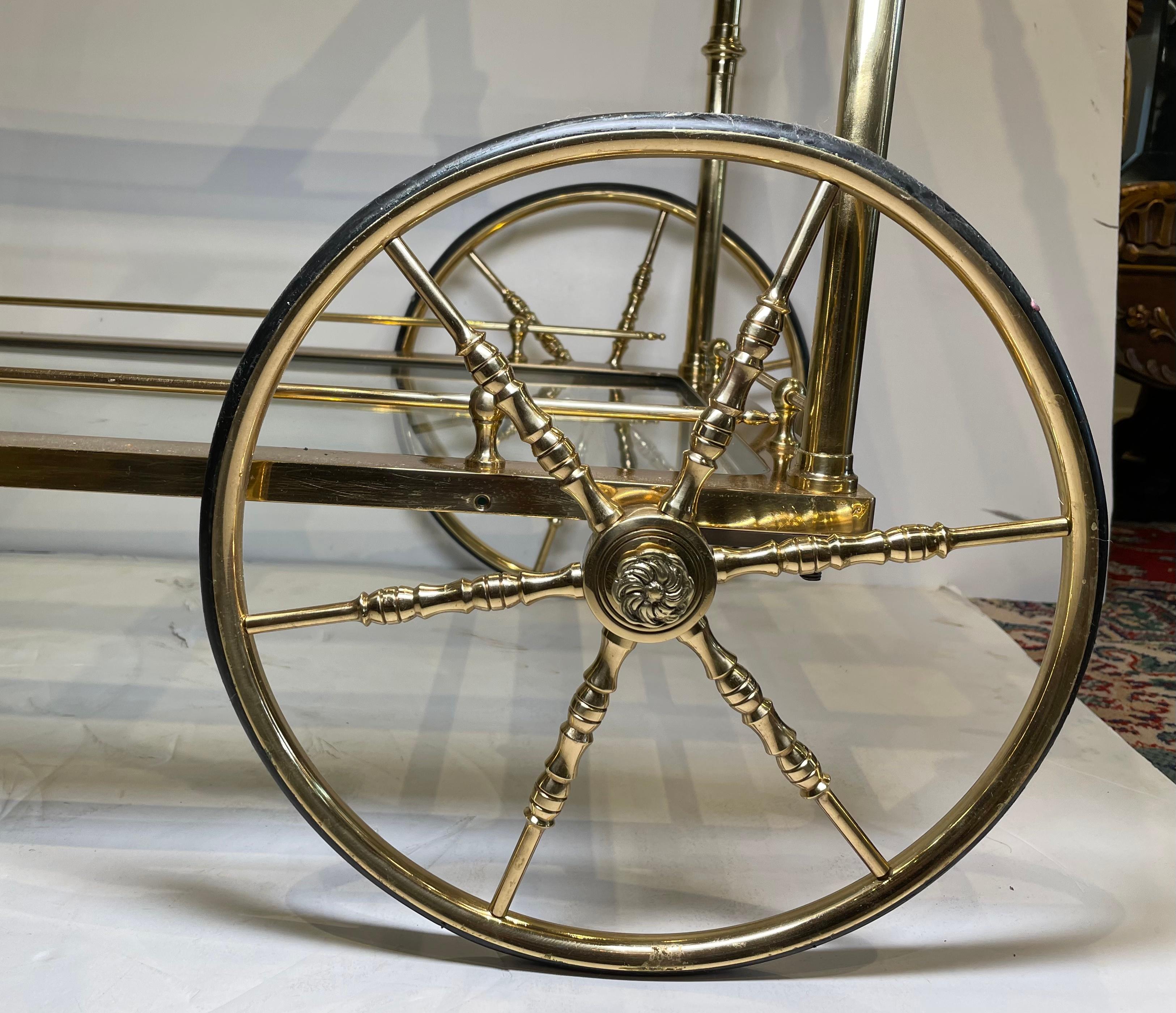 Mid Century Gilt Bronze Glass Bar Cart 3