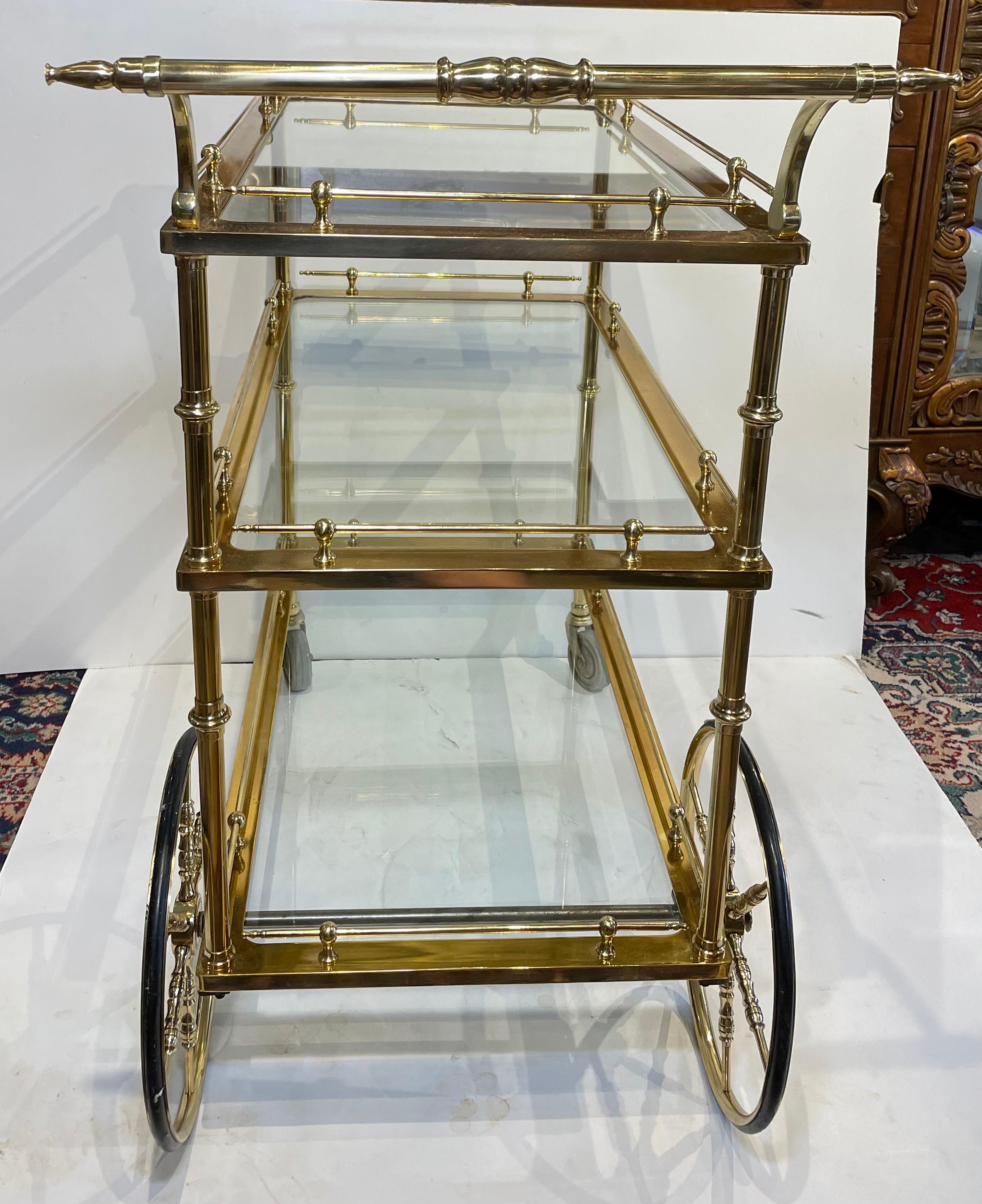 Mid Century Gilt Bronze Glass Bar Cart 4