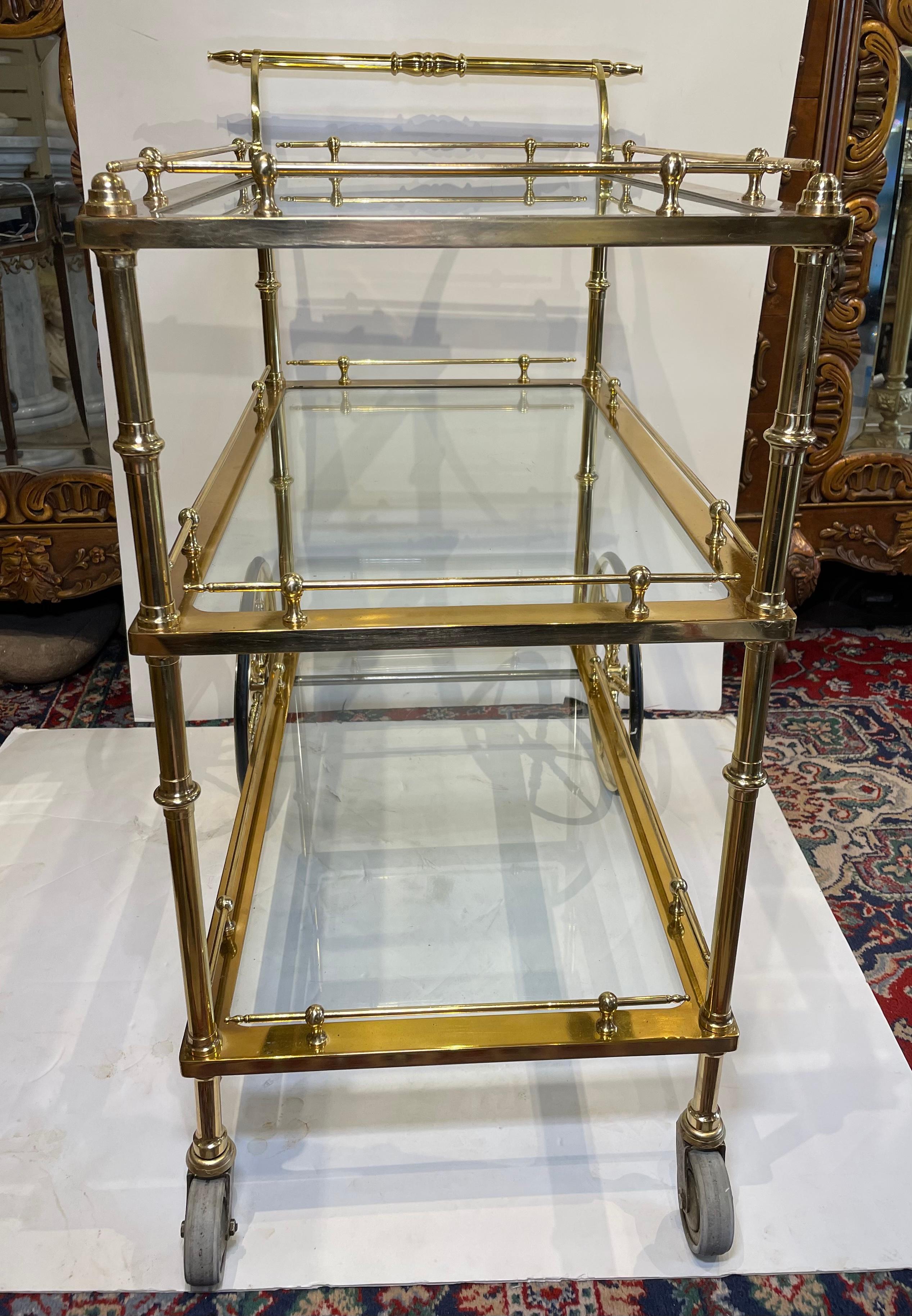 Mid Century Gilt Bronze Glass Bar Cart 5