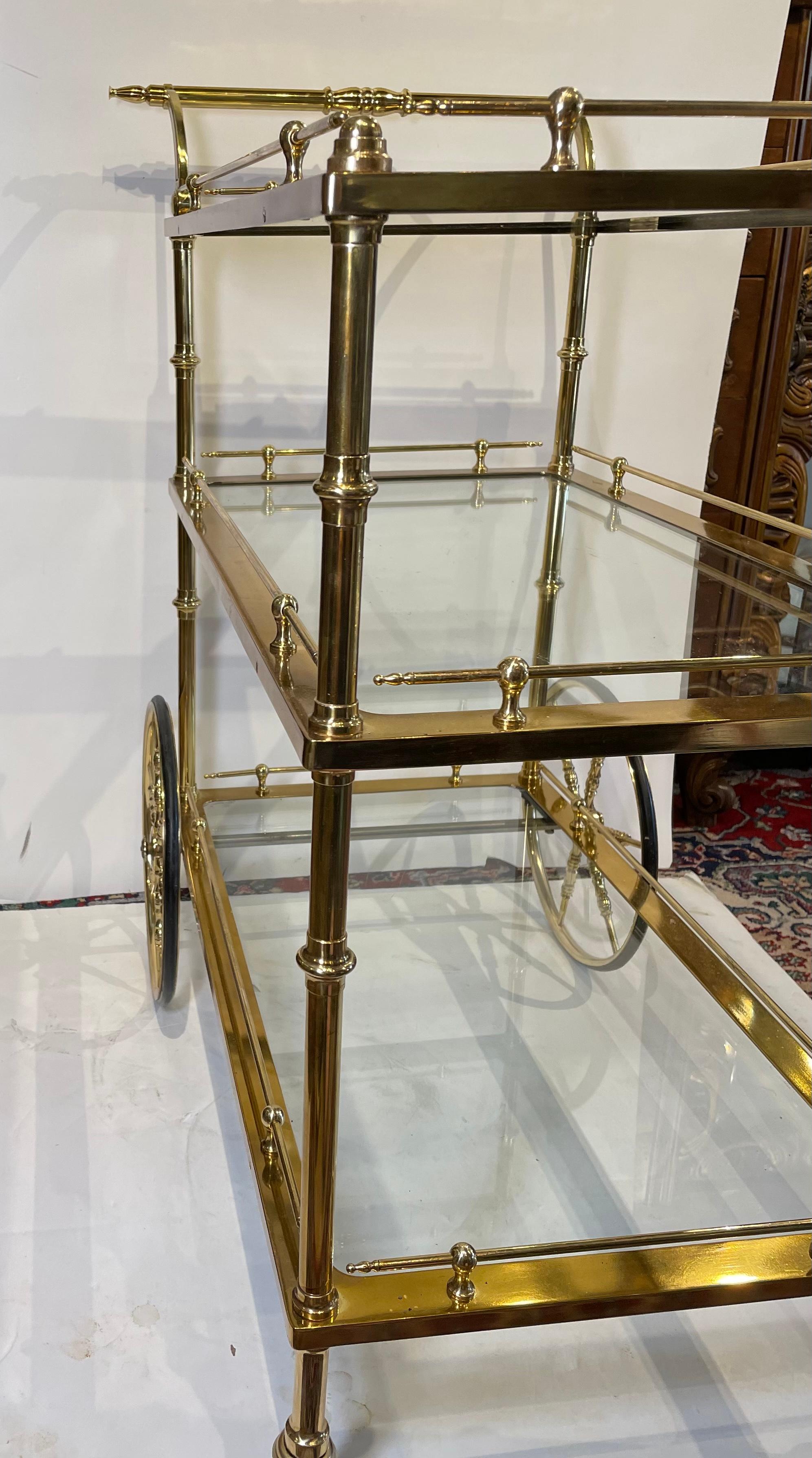 Mid Century Gilt Bronze Glass Bar Cart 6