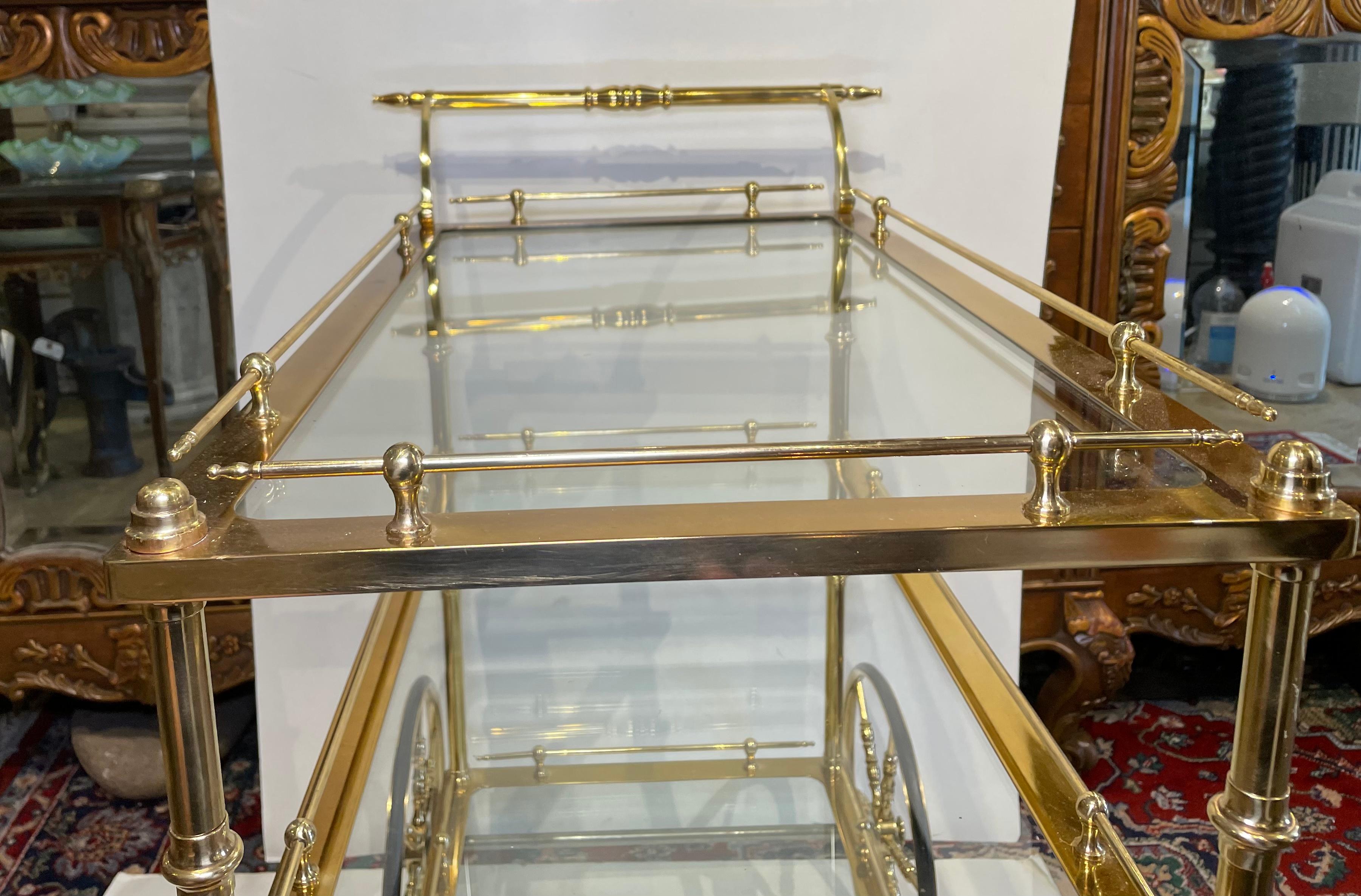 Mid Century Gilt Bronze Glass Bar Cart 7