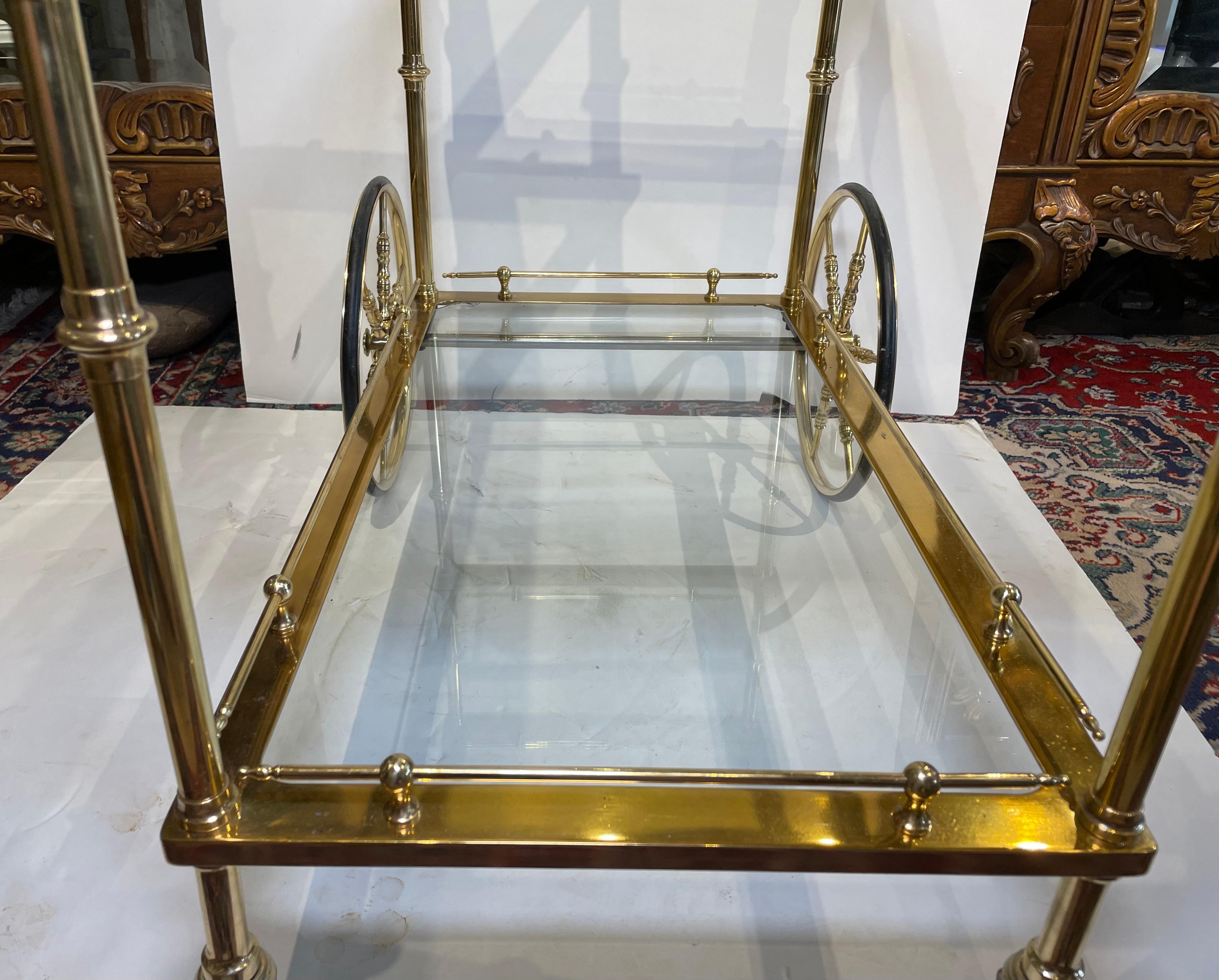 Mid Century Gilt Bronze Glass Bar Cart 8