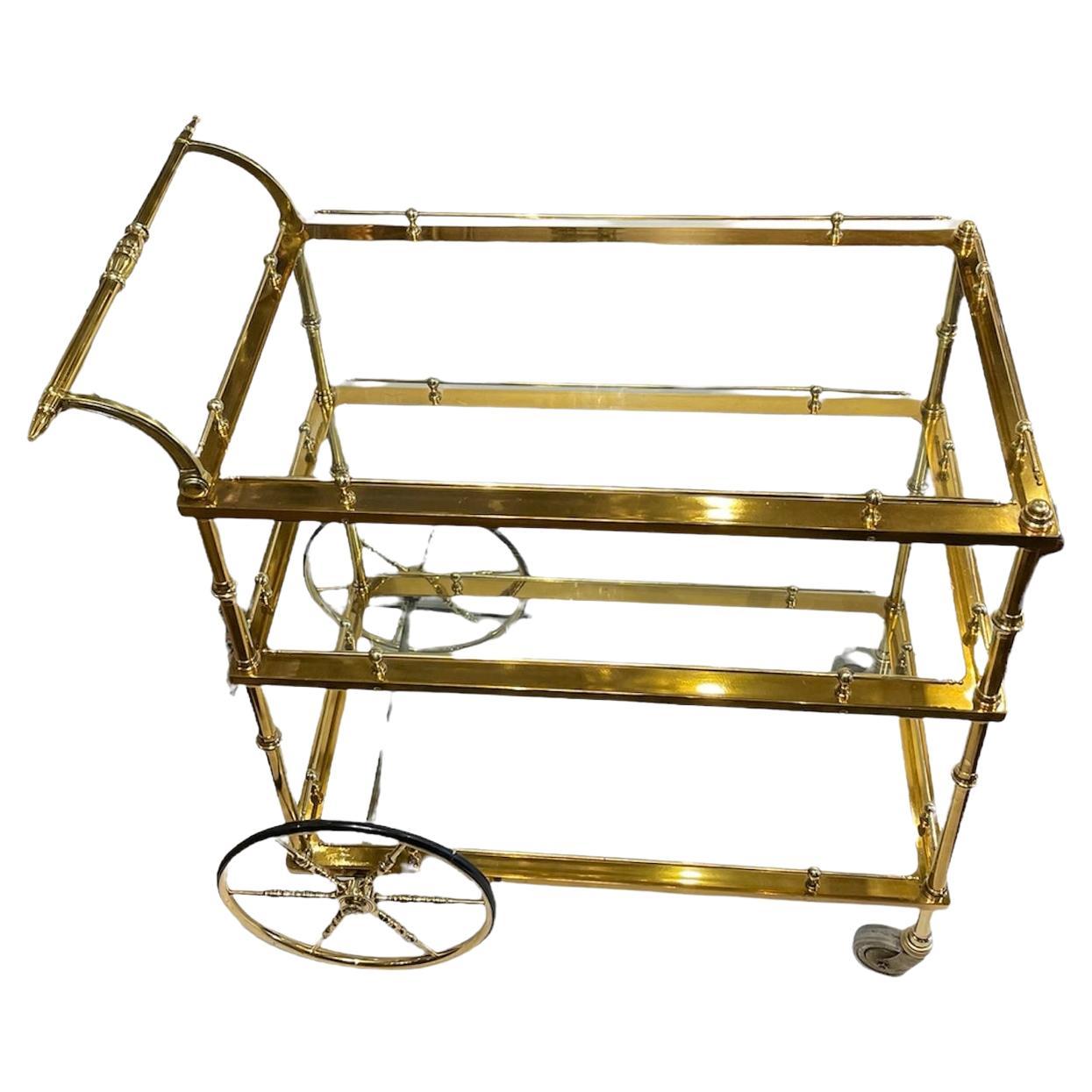 Mid Century Gilt Bronze Glass Bar Cart