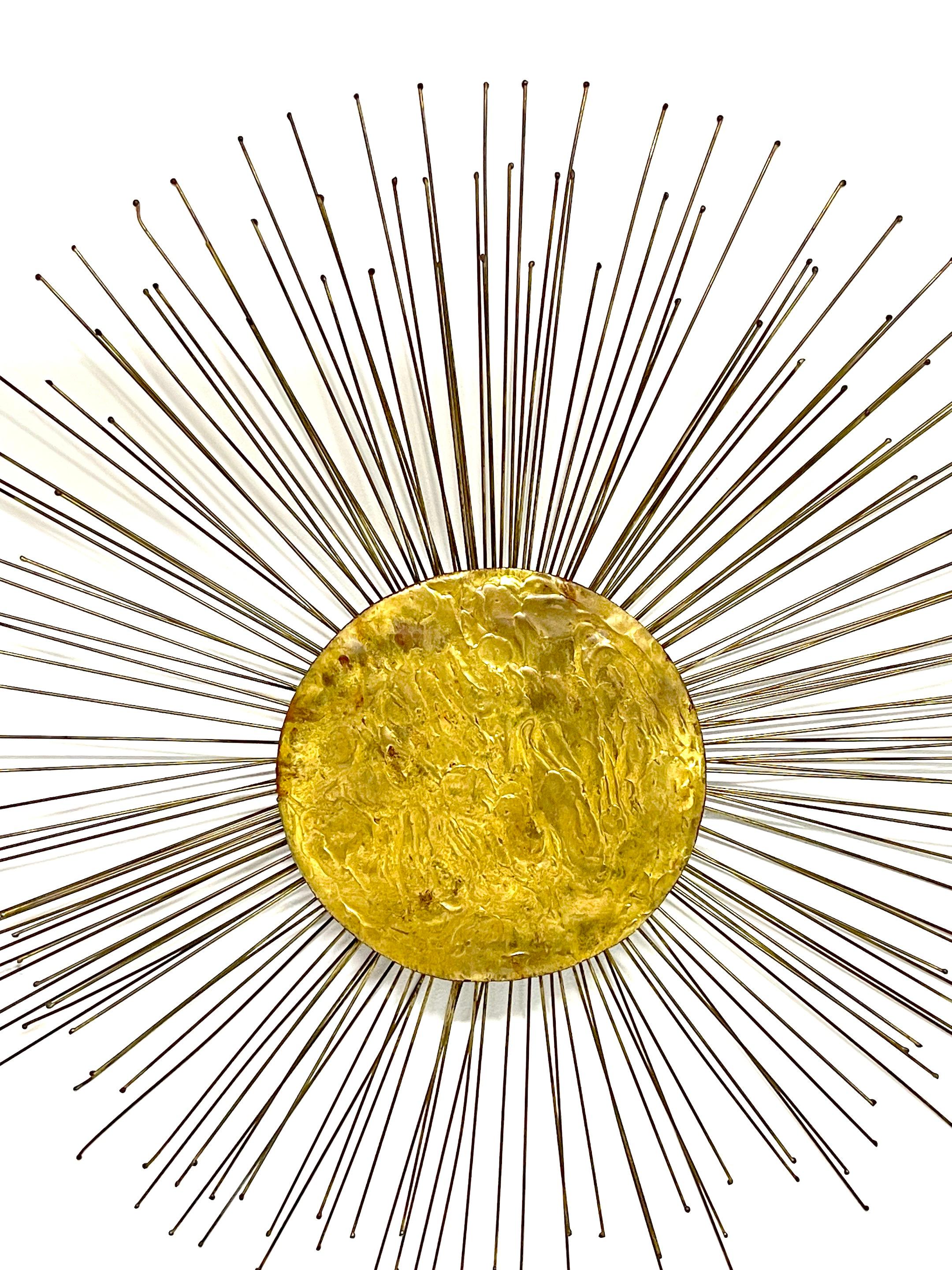 American  Midcentury Gilt Bronze Sunburst Wall Sculpture, Attributed to William Friedle  For Sale
