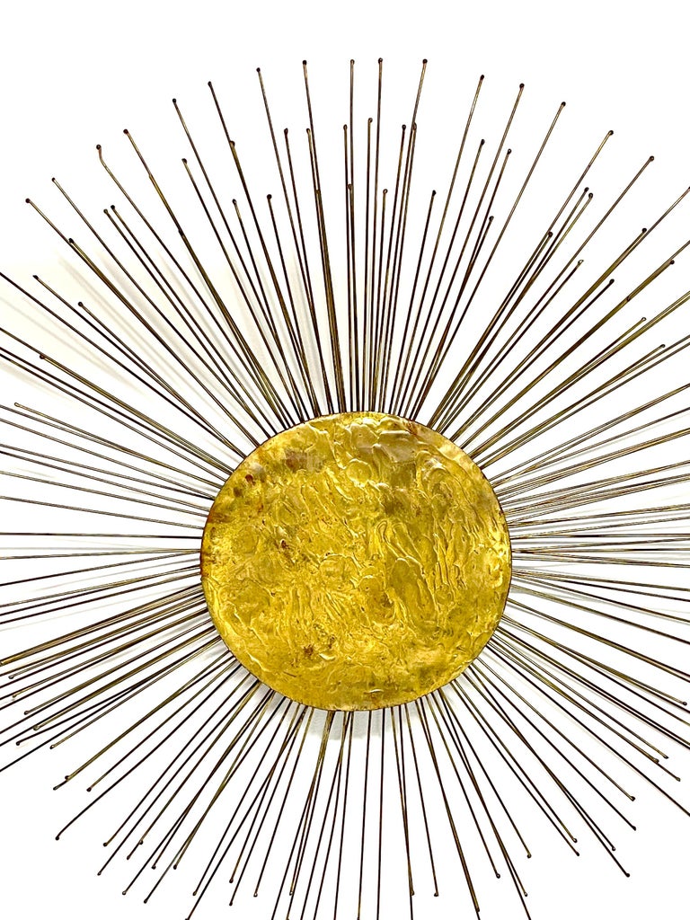 Midcentury Gilt Bronze Sunburst Wall Sculpture, Attributed to William