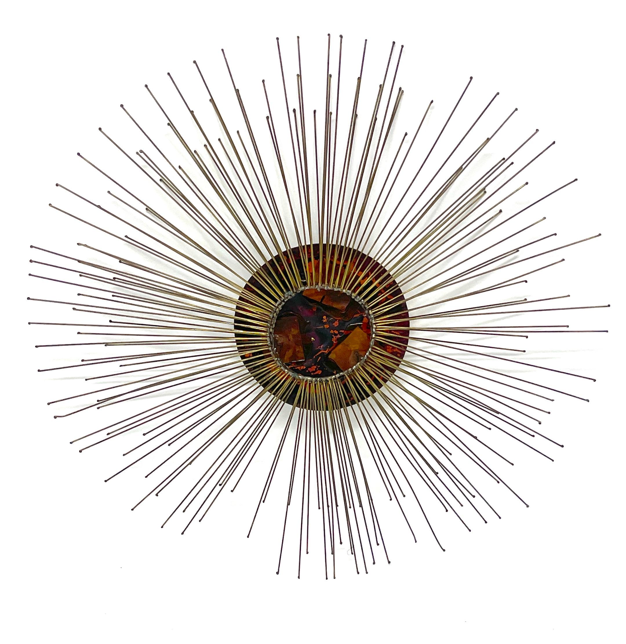 20th Century  Midcentury Gilt Bronze Sunburst Wall Sculpture, Attributed to William Friedle  For Sale