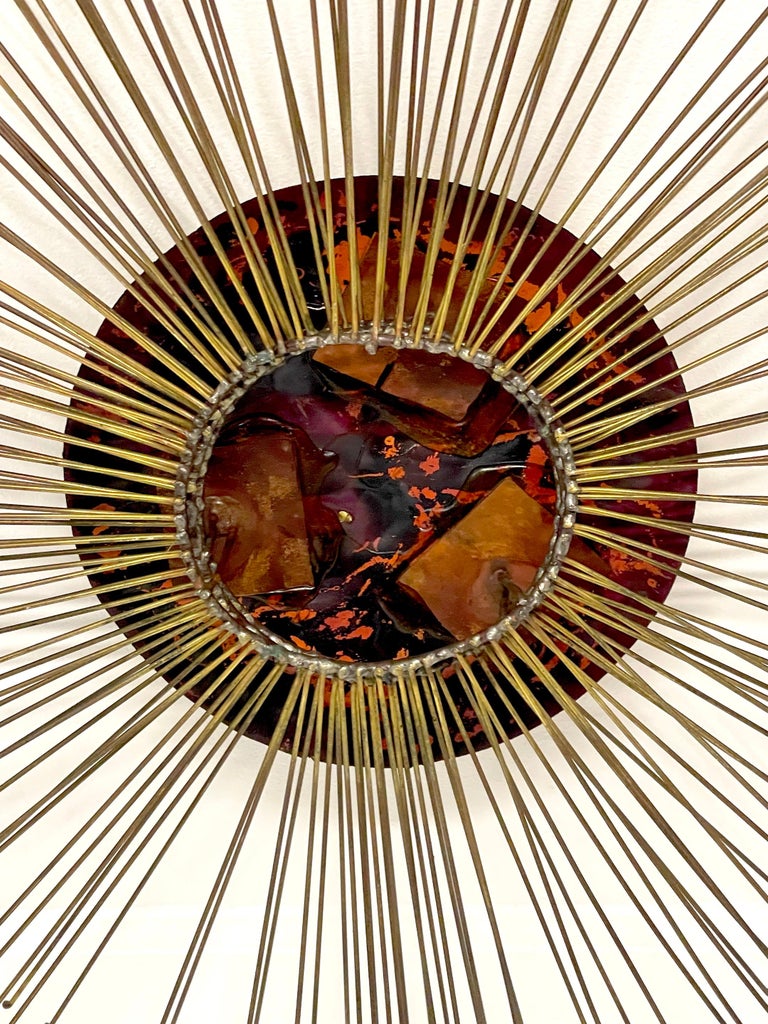 Midcentury Gilt Bronze Sunburst Wall Sculpture, Attributed to William