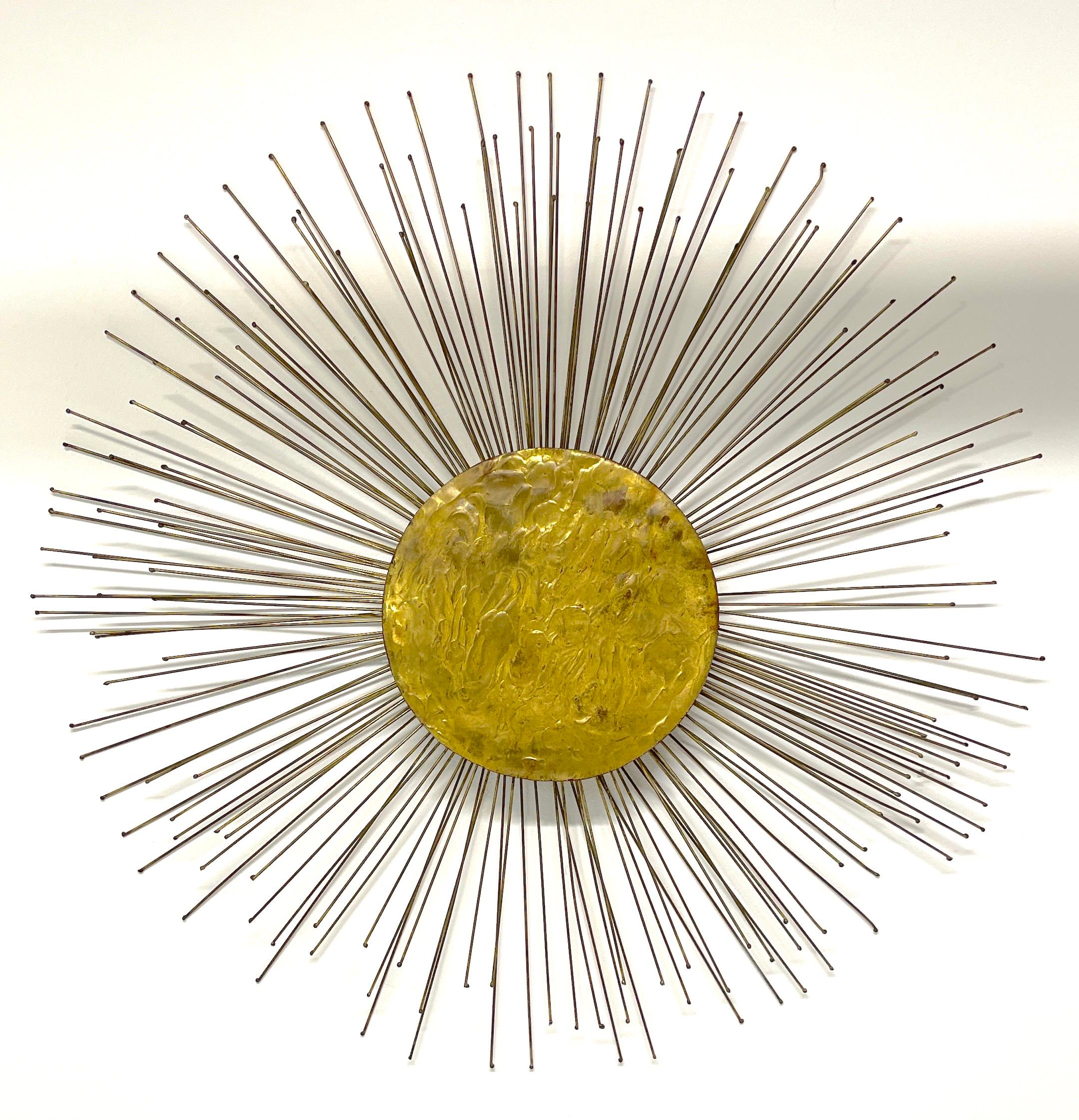  Midcentury Gilt Bronze Sunburst Wall Sculpture, Attributed to William Friedle  For Sale 2