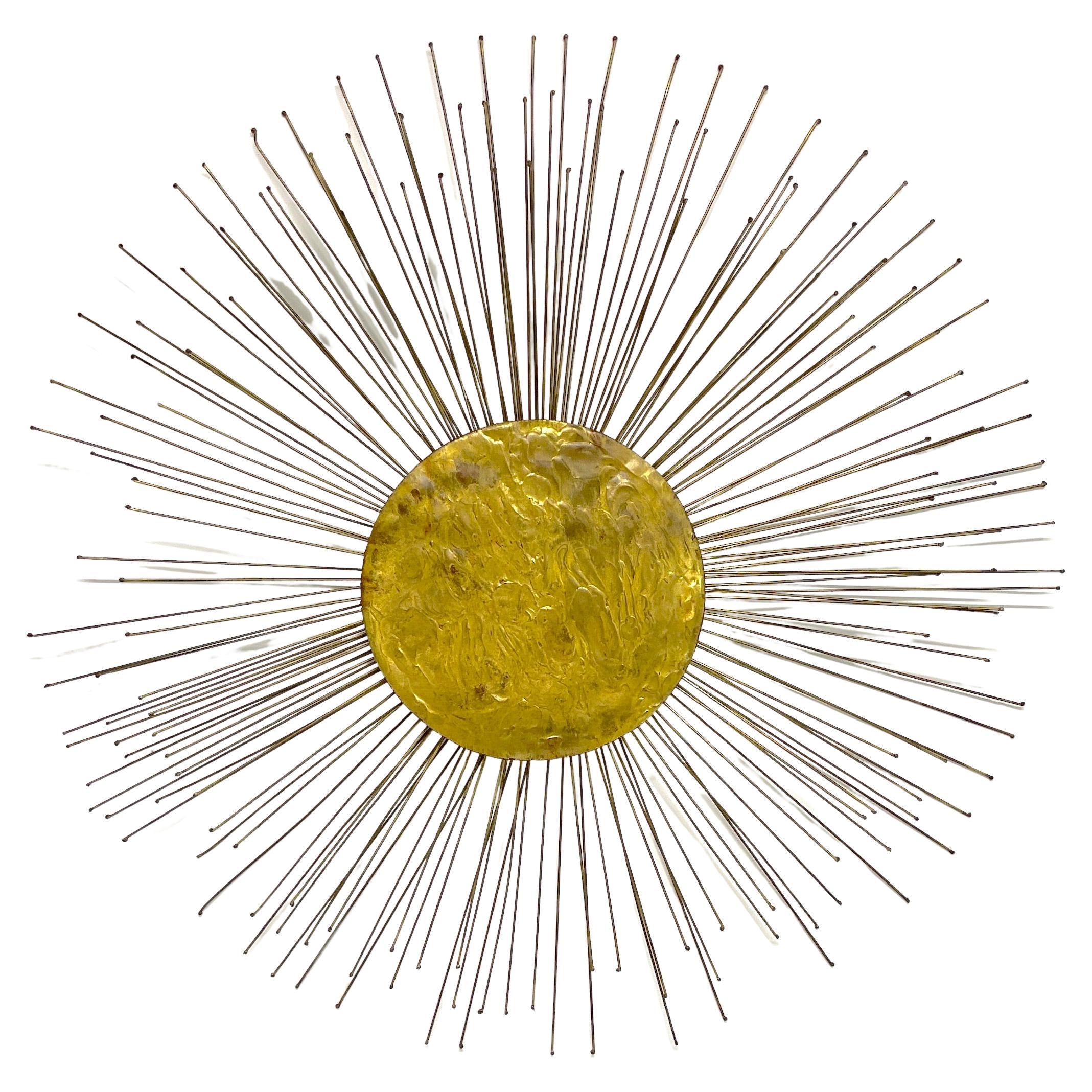  Midcentury Gilt Bronze Sunburst Wall Sculpture, Attributed to William Friedle  For Sale