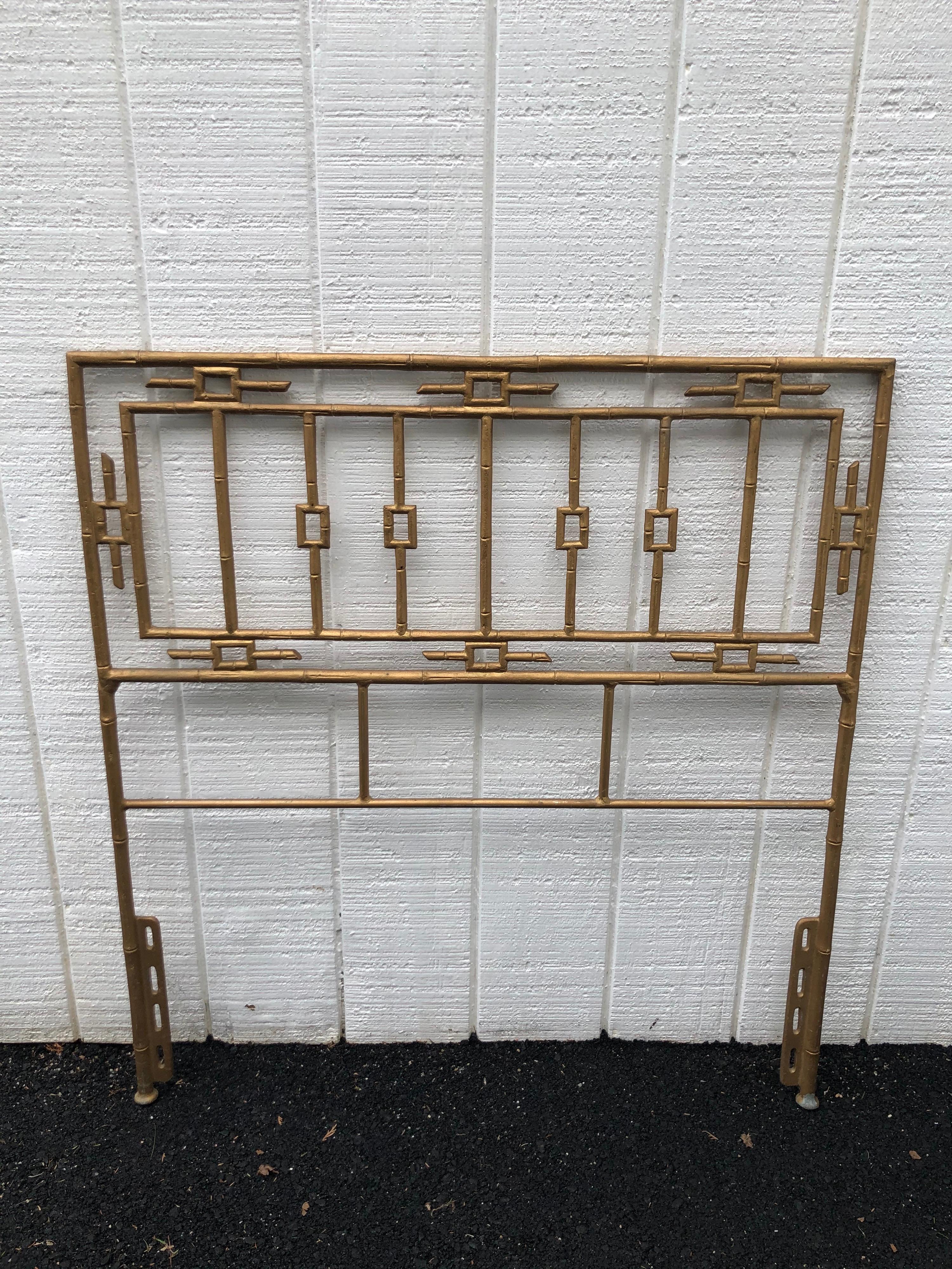 Mid Century Gilt Chinoiserie Iron Twin Headboard In Good Condition For Sale In Redding, CT