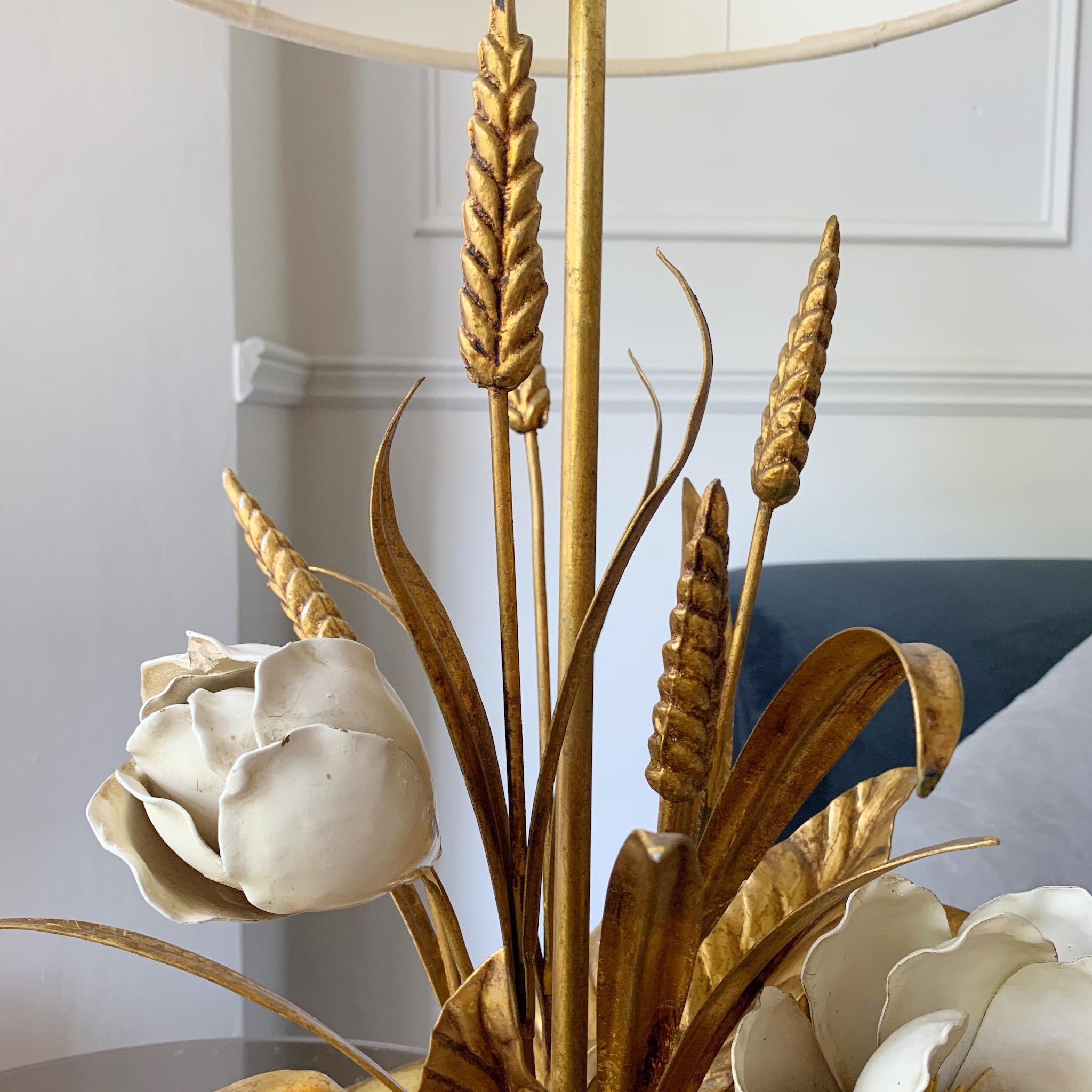 European Mid Century Gilt Flower & Wheat Sheaf Table Lamp