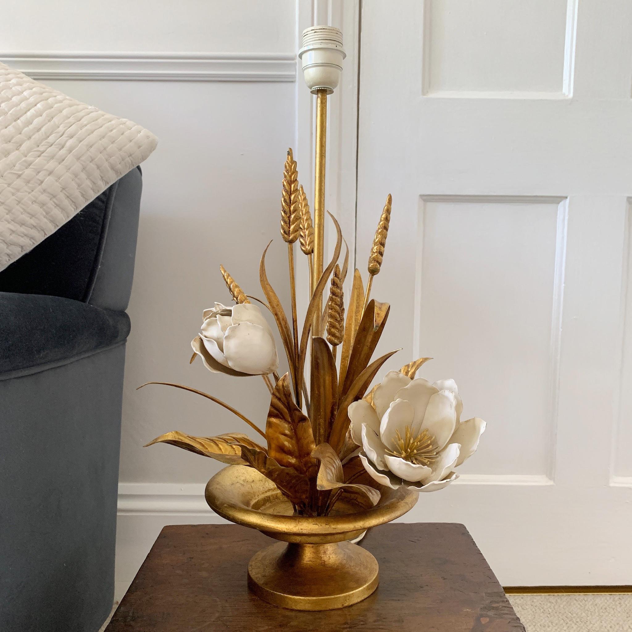 20th Century Mid Century Gilt Flower & Wheat Sheaf Table Lamp
