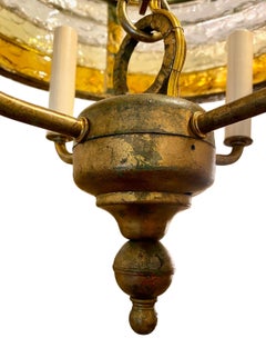 Mid Century Gilt Iron and Art Glass Light Fixture