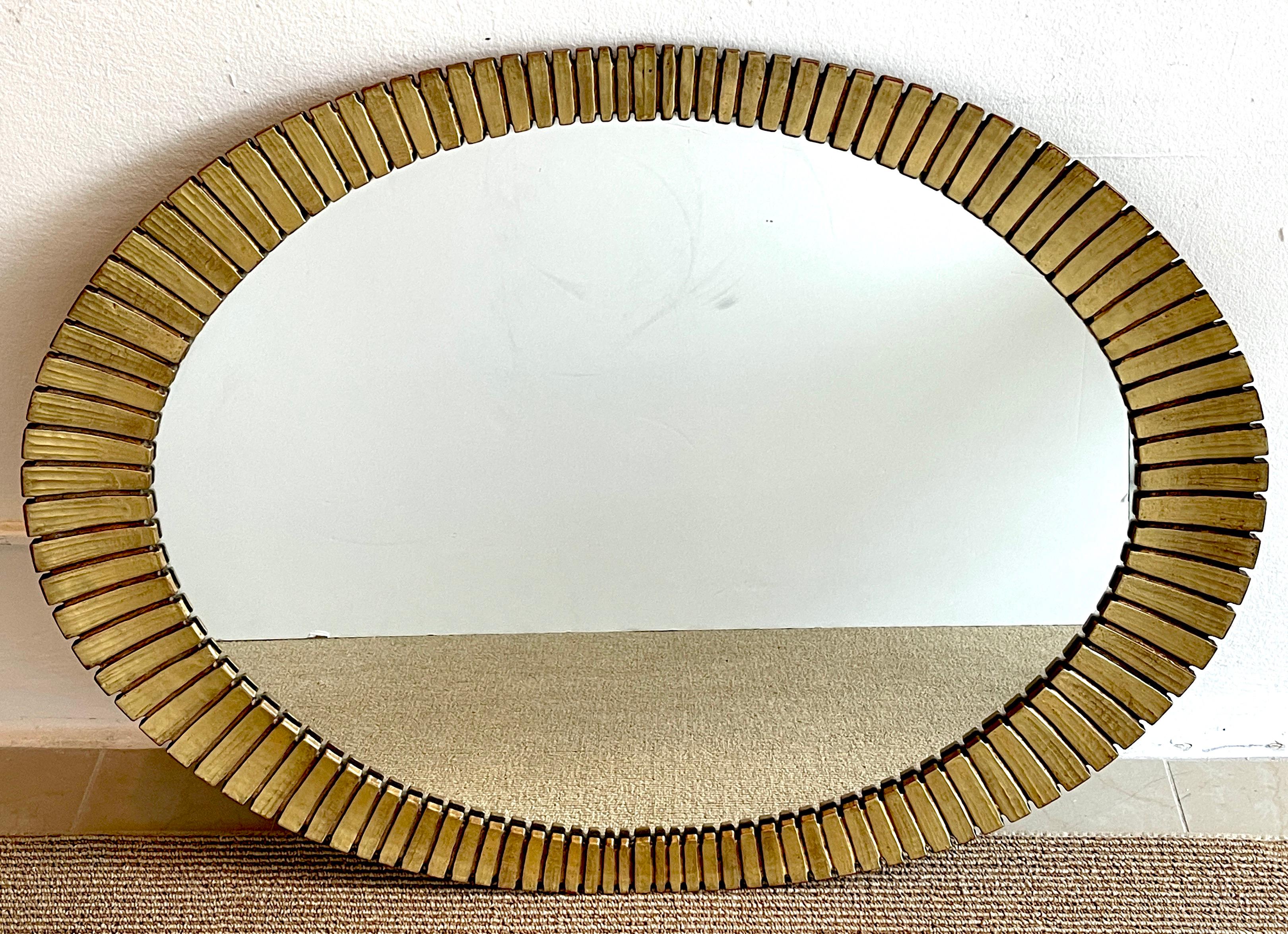 20th Century Mid Century Gilt Lacquer 'Eyelash' Segmented Mirror 