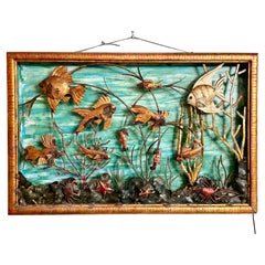 Mid Century Gilt Metal Brutalist Fish Aquarium Wall Art