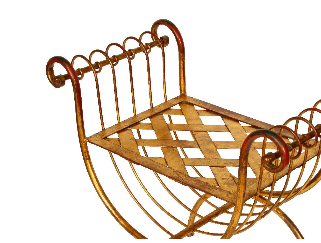 Unknown Midentury Gilt Metal Curule Form Bench