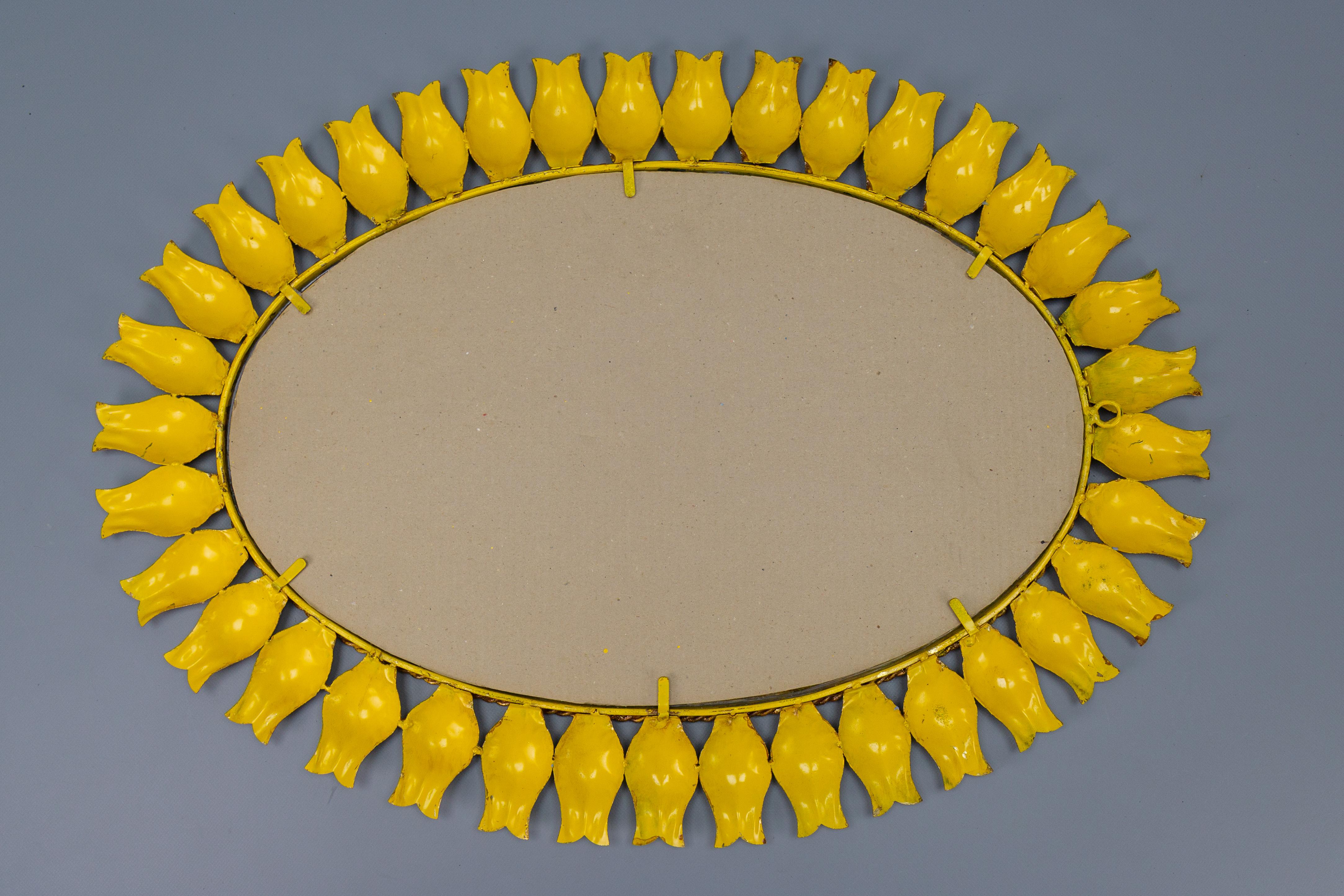Mid-Century Gilt Metal Oval Sunburst Wall Mirror For Sale 10