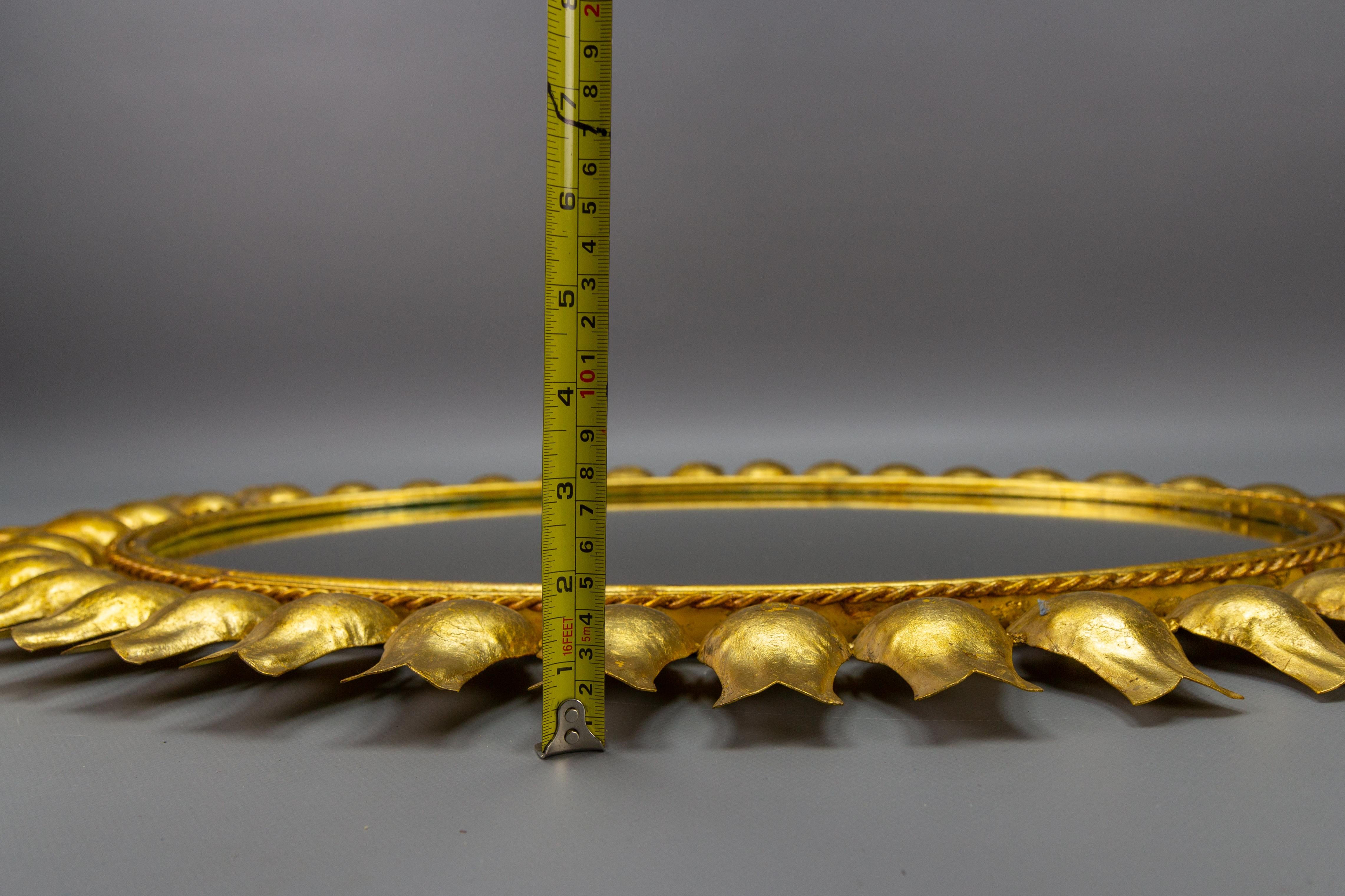 Mid-Century Gilt Metal Oval Sunburst Wall Mirror For Sale 12