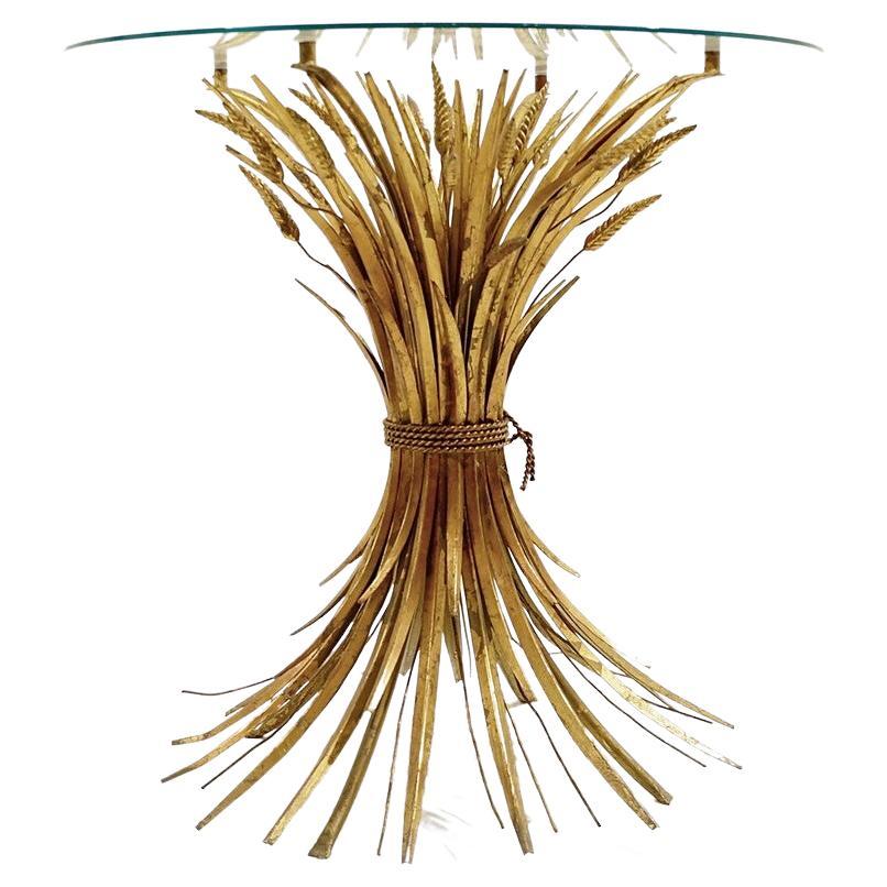 Mid-Century Gilt metal Sheaf of Wheat Gueridon Table "Coco Chanel" style - 1970s