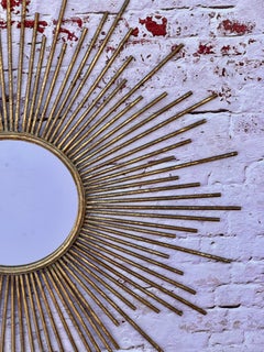 Mid-Century Gilt Metal Sunburst Convex Mirror