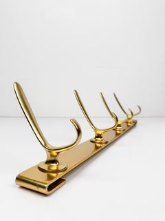 Mid-Century Gilt Metal Wall Coat Rack with Four Hooks, 1960s