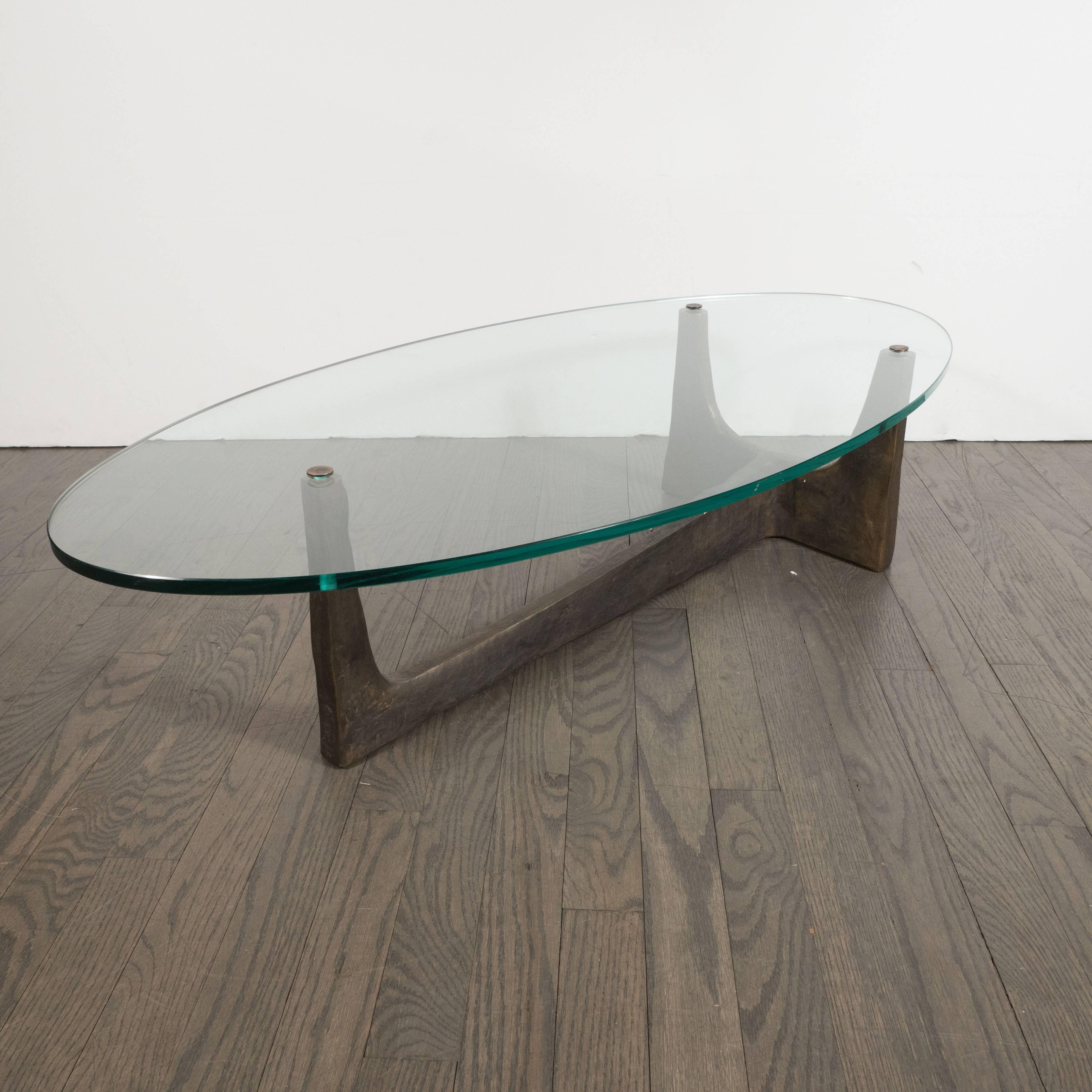 French Midcentury Gilt Patinated Bronze and Plate Glass Cocktail Table, Felix Agostini