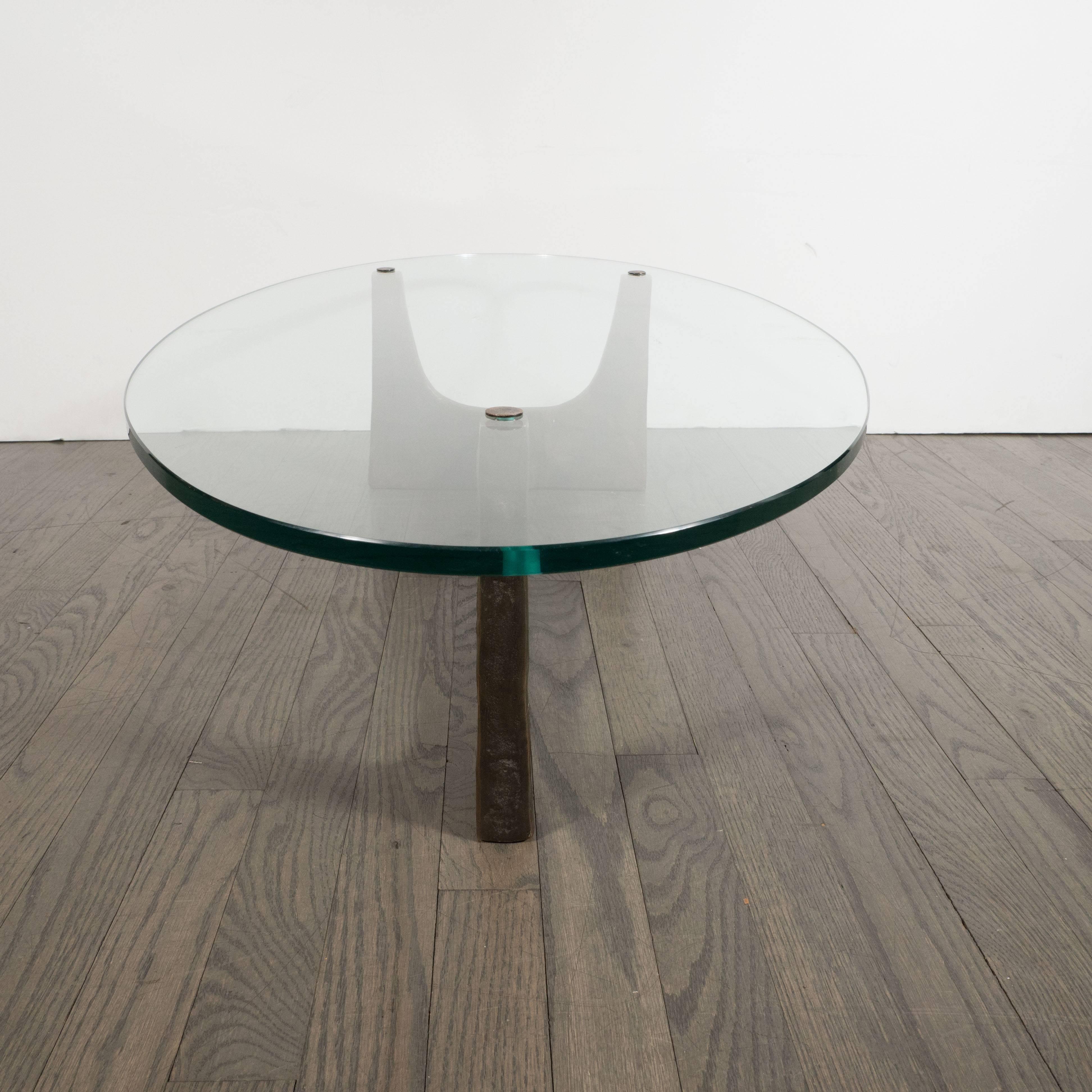 Midcentury Gilt Patinated Bronze and Plate Glass Cocktail Table, Felix Agostini In Excellent Condition In New York, NY