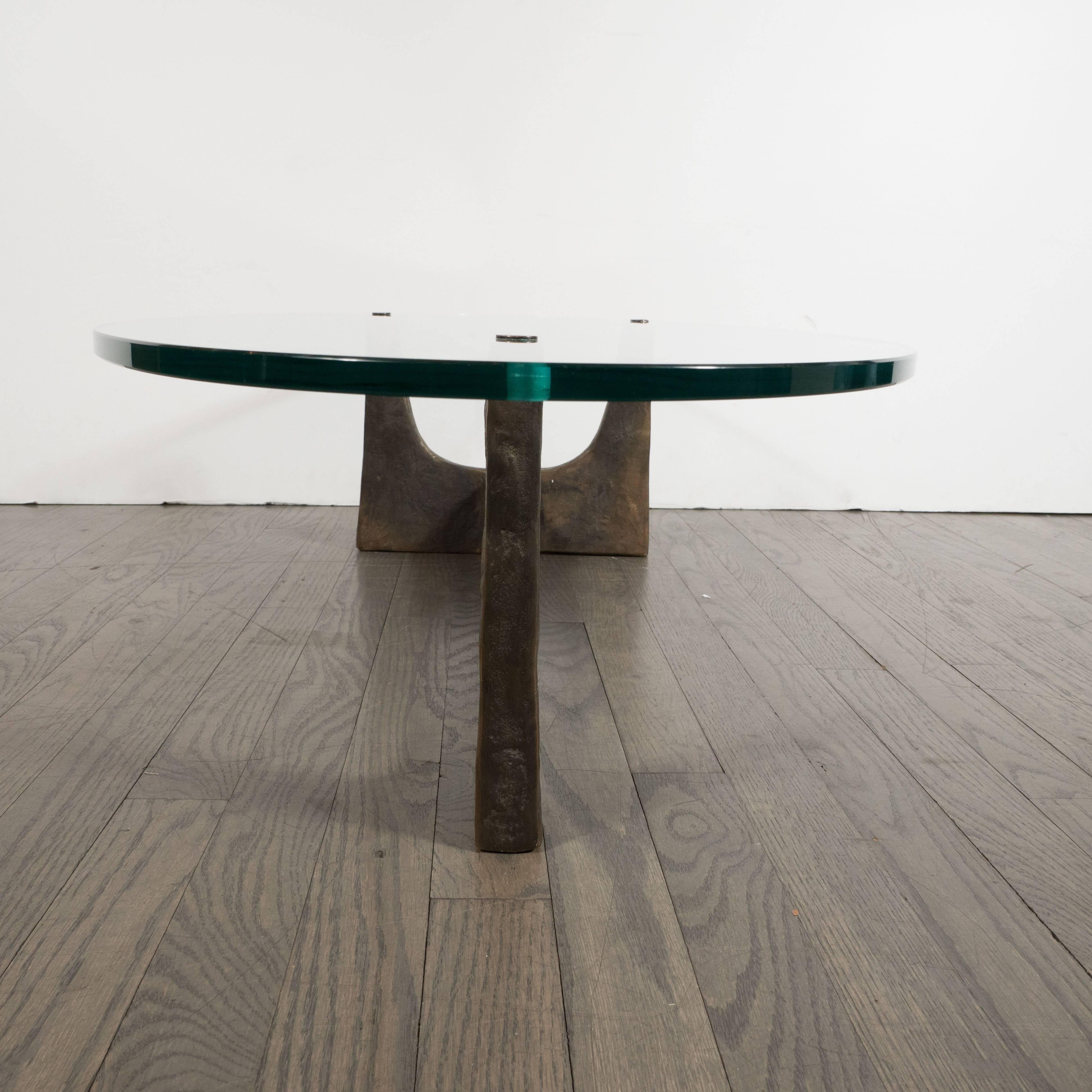 Mid-20th Century Midcentury Gilt Patinated Bronze and Plate Glass Cocktail Table, Felix Agostini
