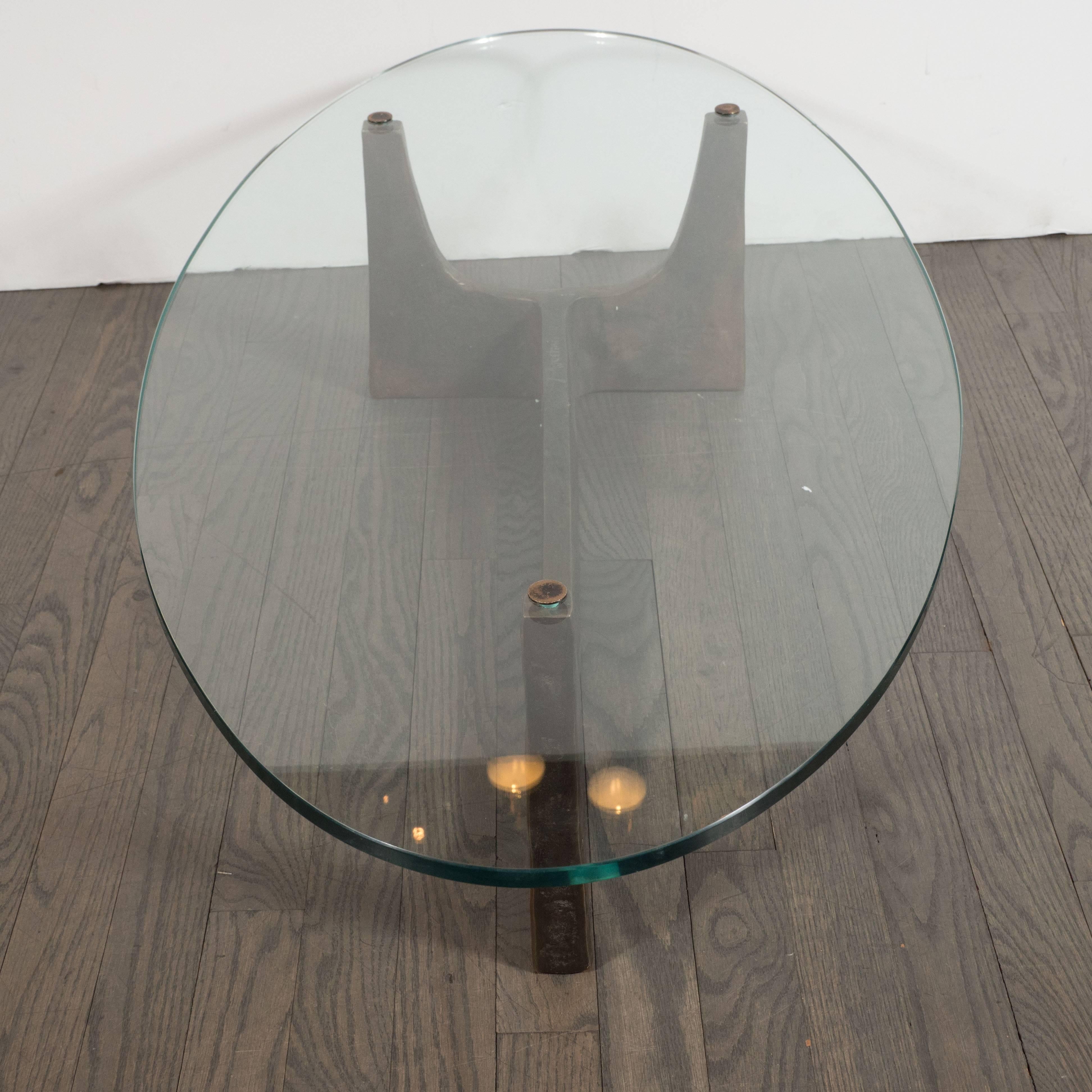 Midcentury Gilt Patinated Bronze and Plate Glass Cocktail Table, Felix Agostini 1