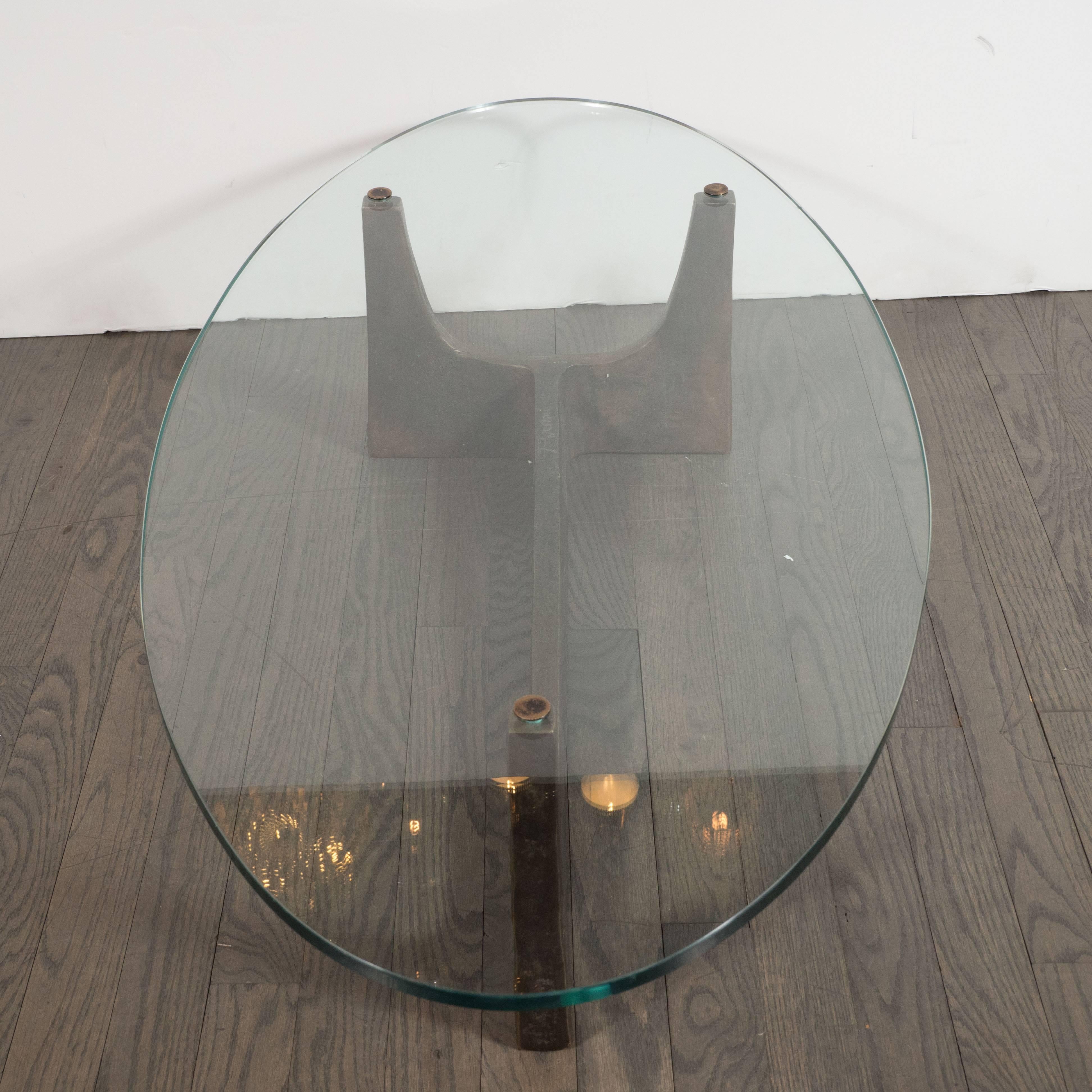 Midcentury Gilt Patinated Bronze and Plate Glass Cocktail Table, Felix Agostini 2