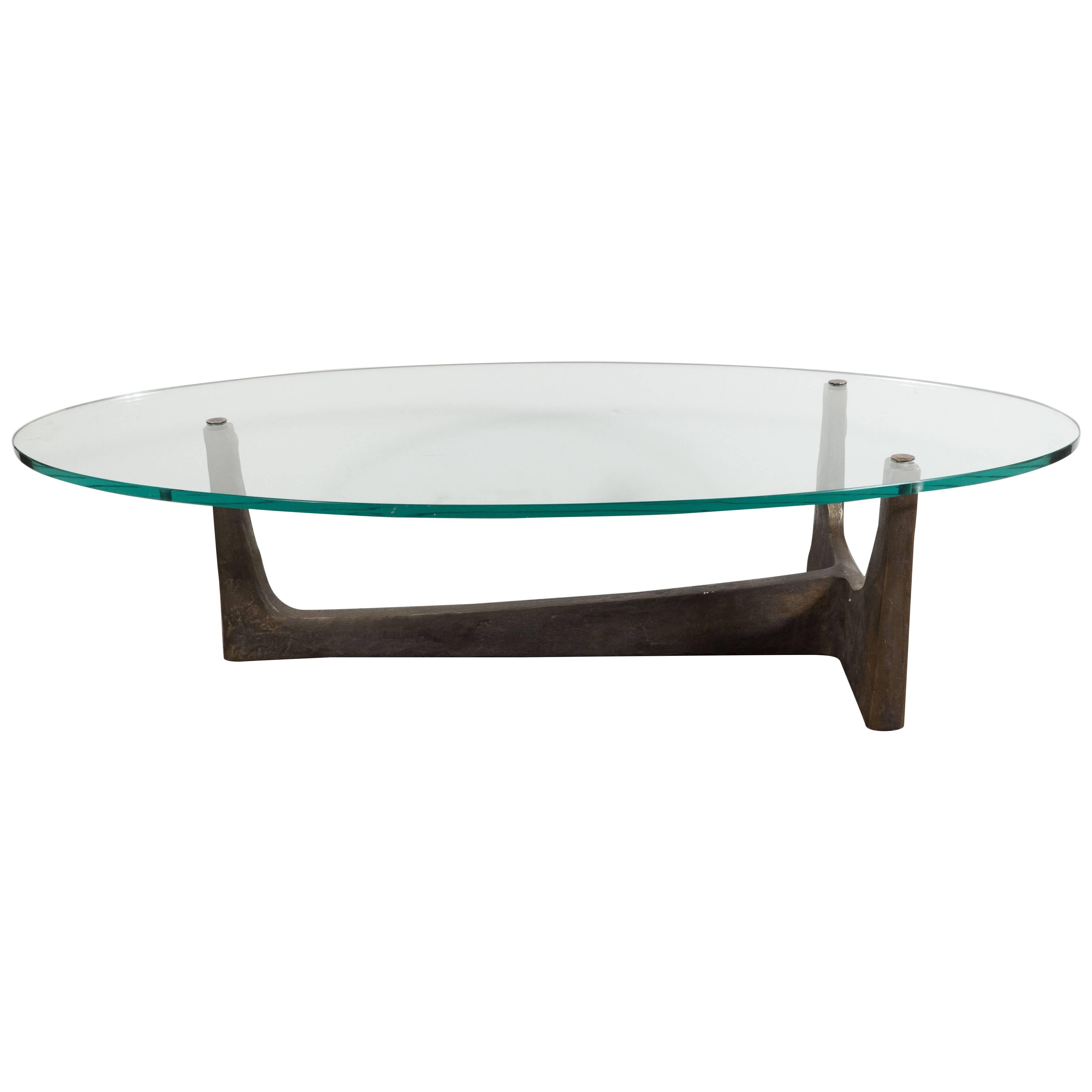 Midcentury Gilt Patinated Bronze and Plate Glass Cocktail Table, Felix Agostini