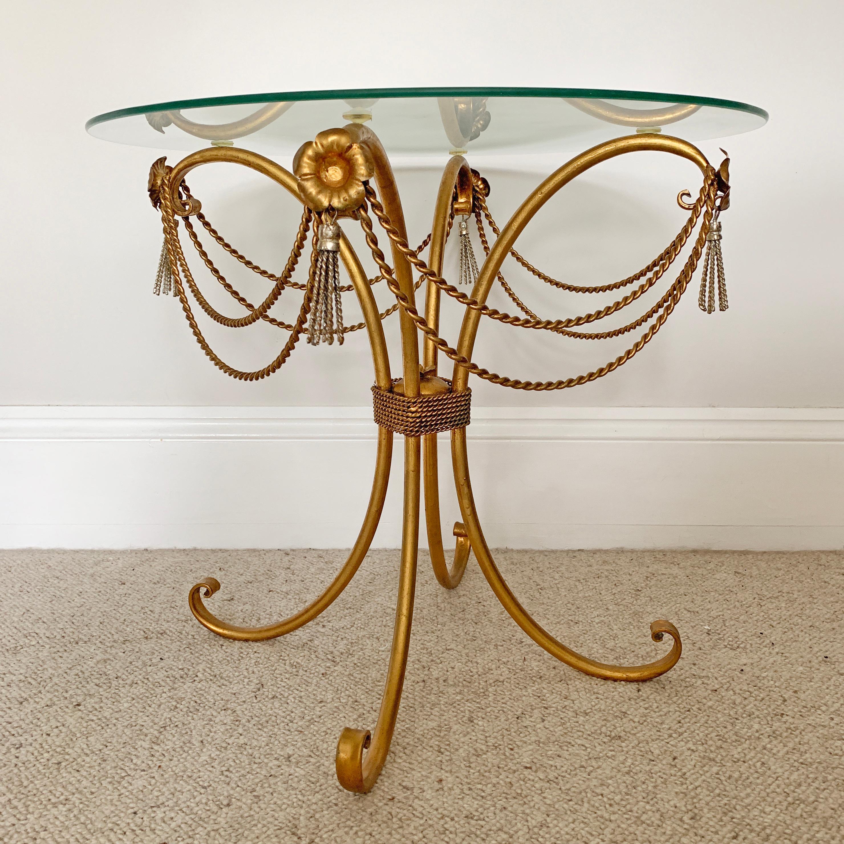 Mid-Century Modern Mid-Century Gold Rope and Tassel Coffee Table For Sale