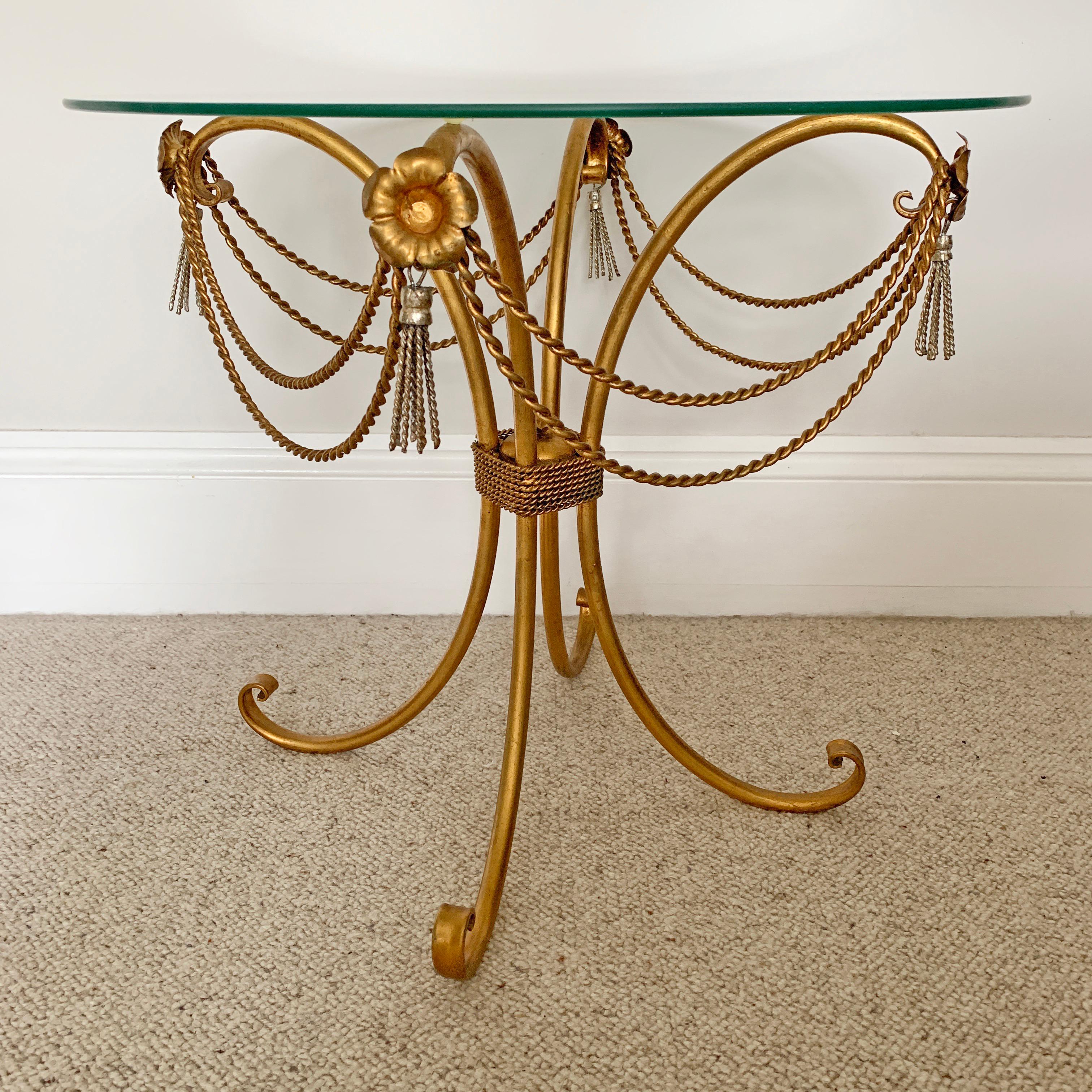 Mid-Century Gold Rope and Tassel Coffee Table In Good Condition For Sale In Hastings, GB