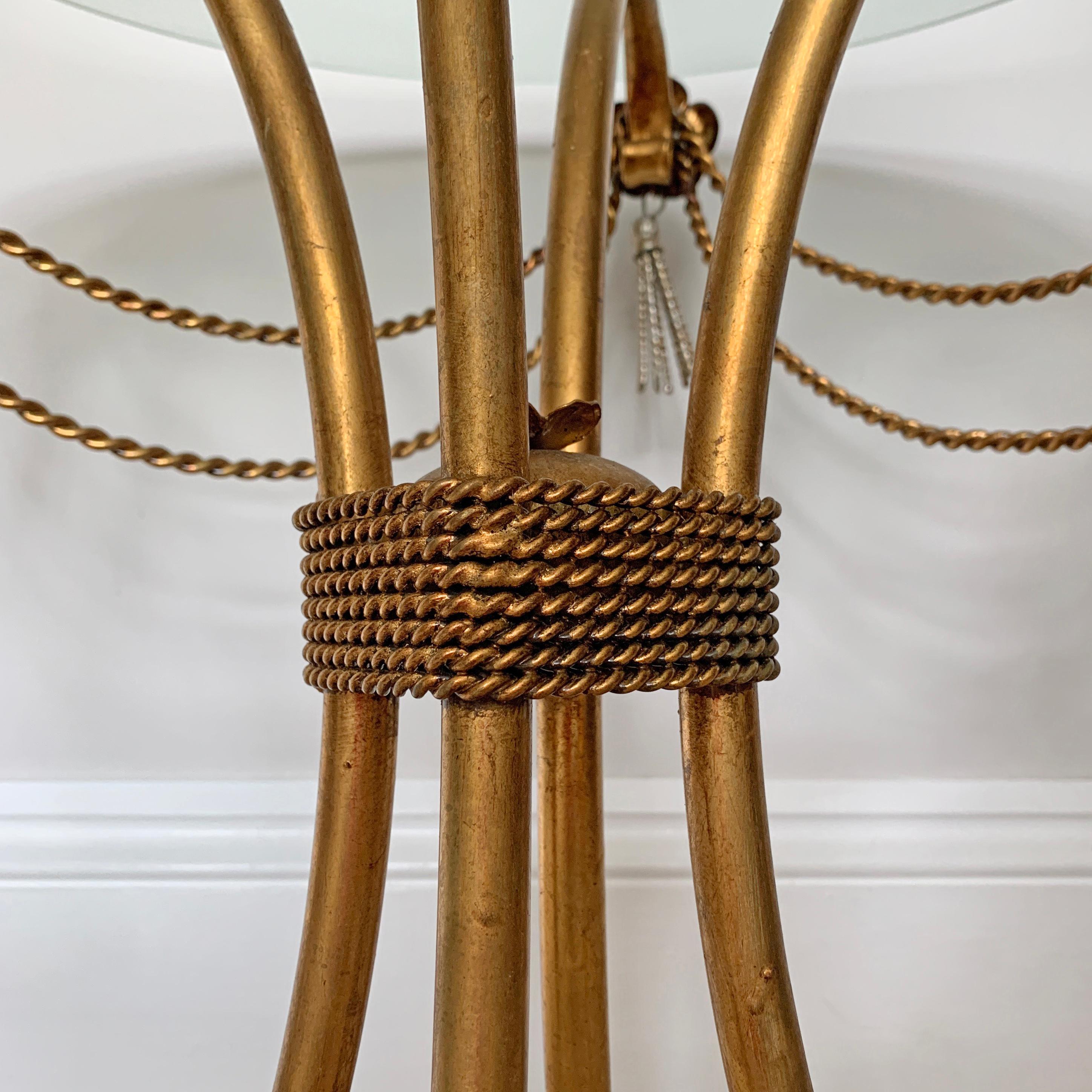 20th Century Mid-Century Gold Rope and Tassel Coffee Table For Sale