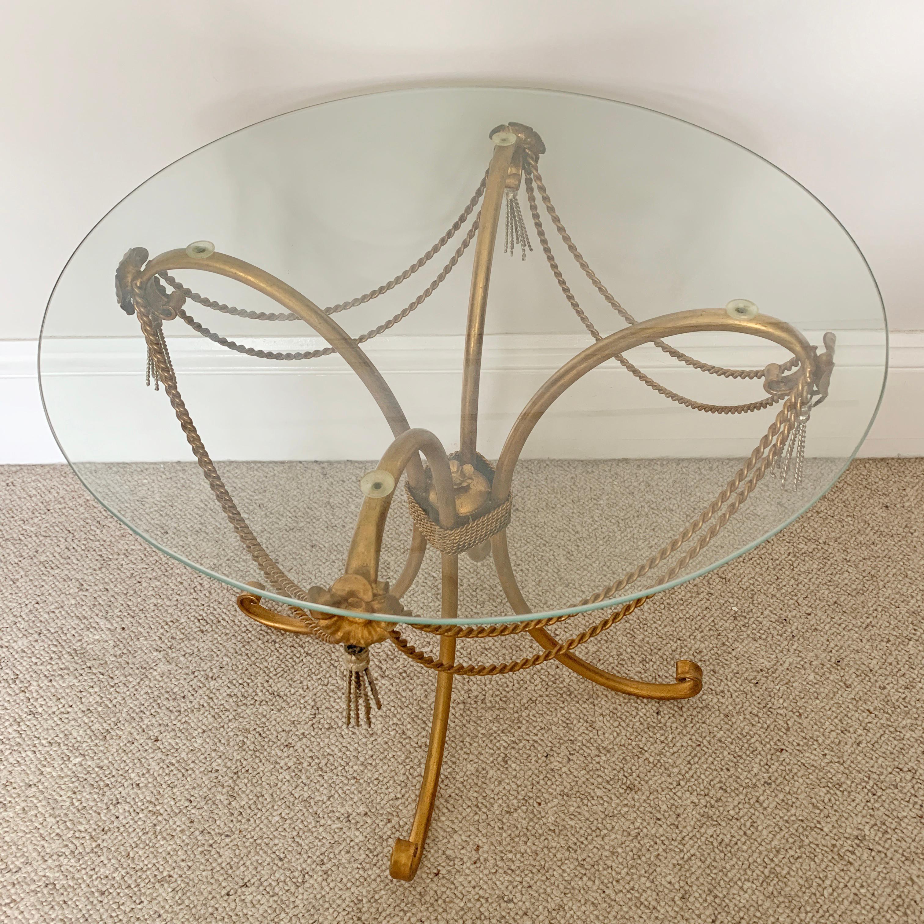 Metal Mid-Century Gold Rope and Tassel Coffee Table For Sale