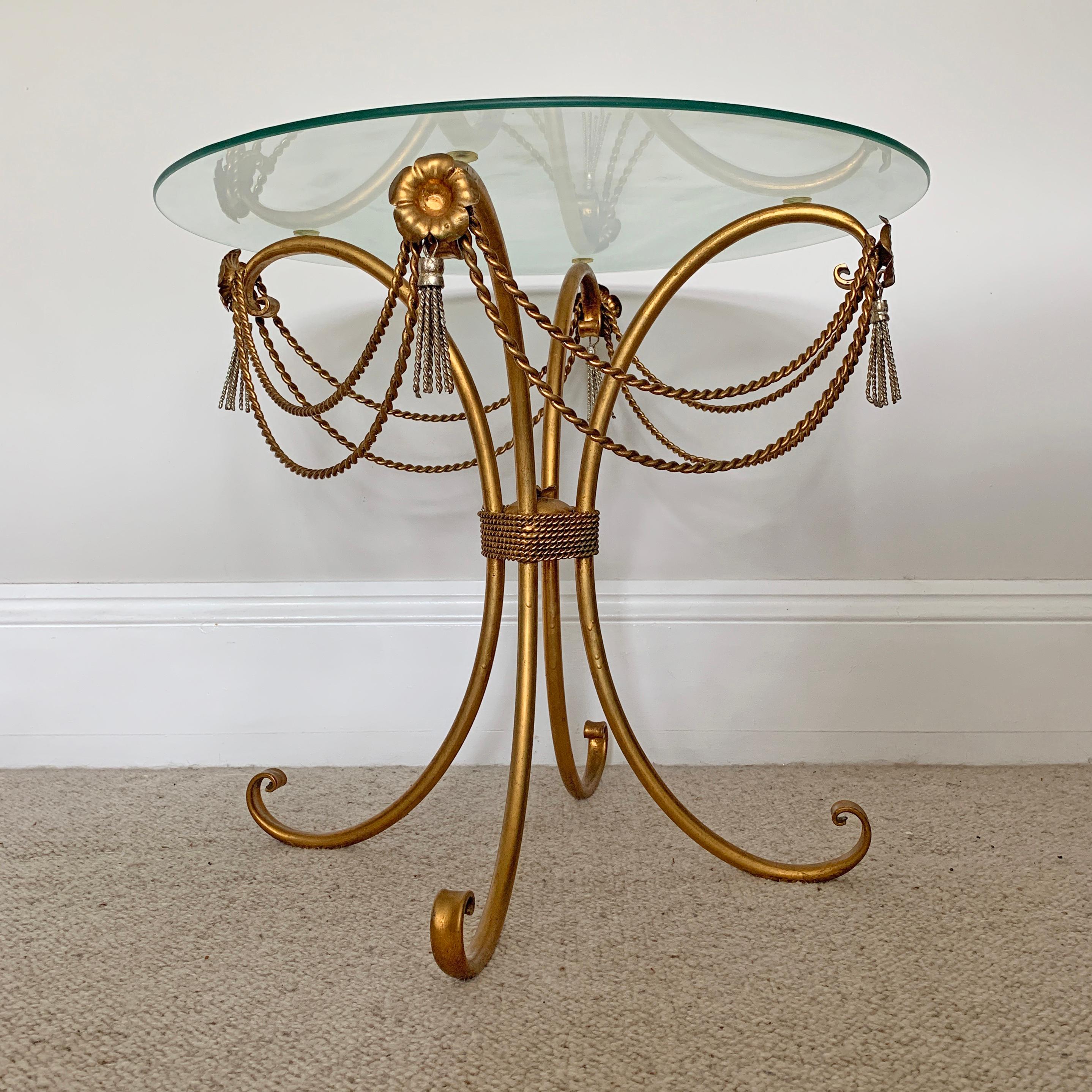 Mid-Century Gold Rope and Tassel Coffee Table For Sale 1