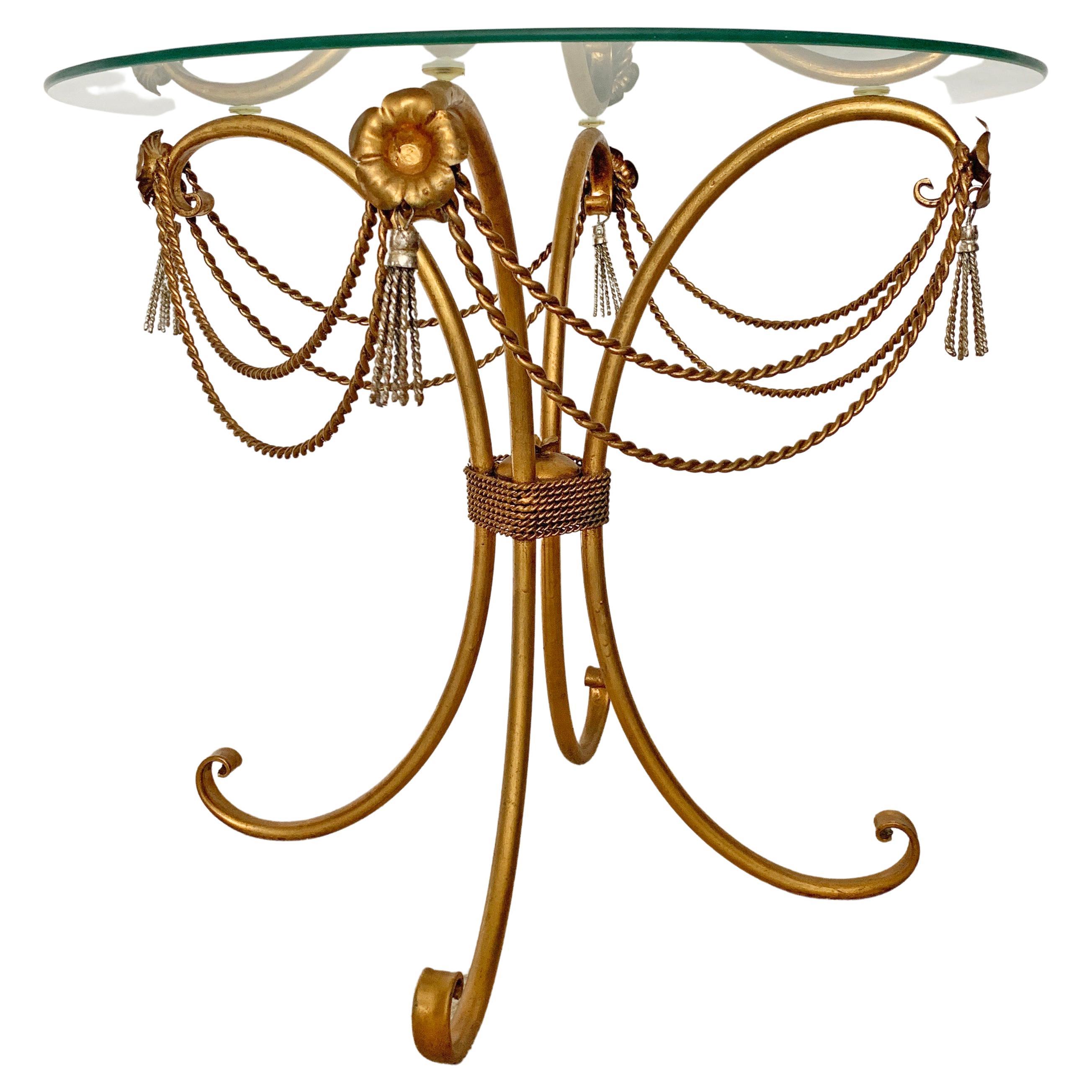 Mid-Century Gold Rope and Tassel Coffee Table For Sale