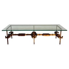 Mid Century vergoldet Scrolling Eisen Glas Couchtisch