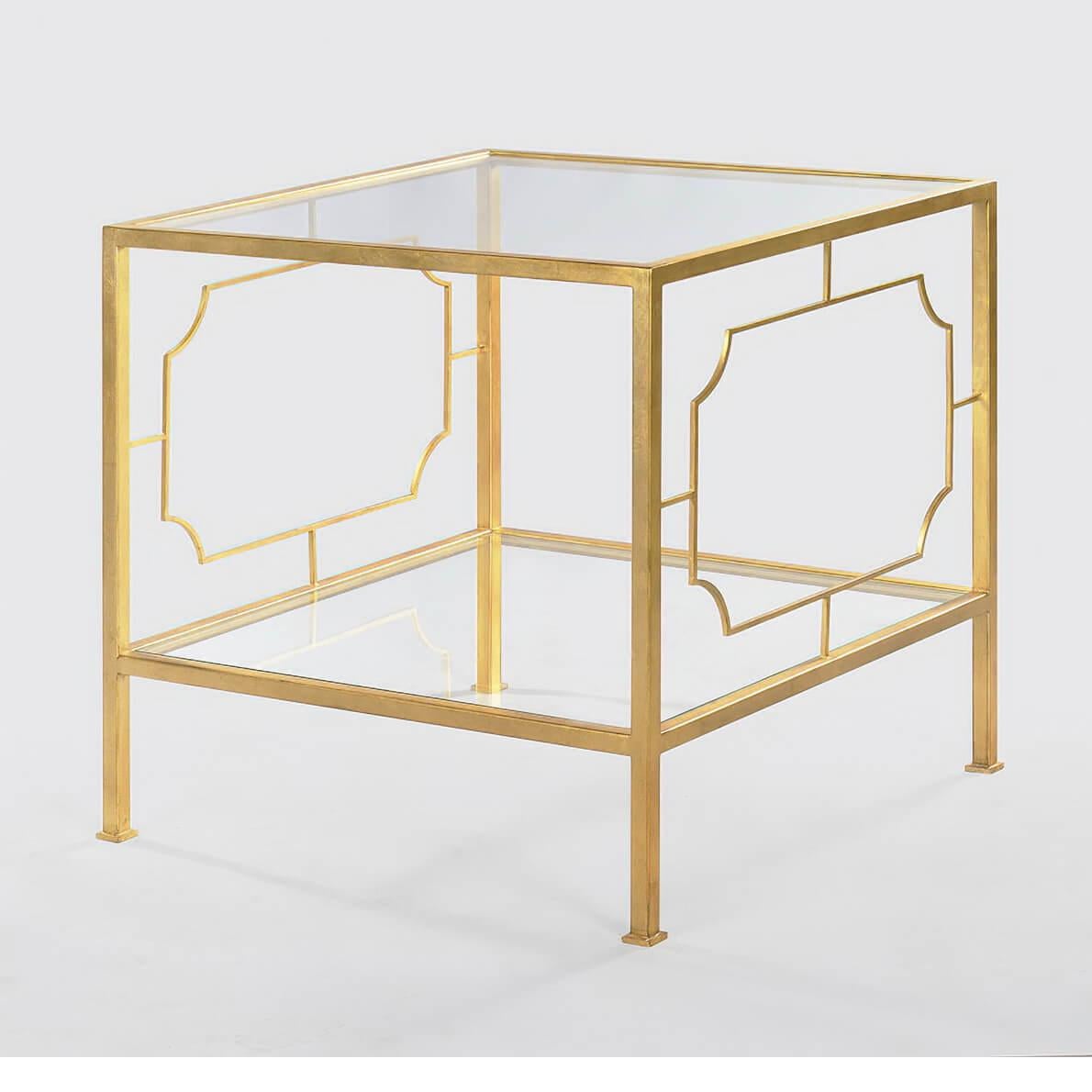 Vietnamese Midcentury Gilt Square Side Table - Clear Glass