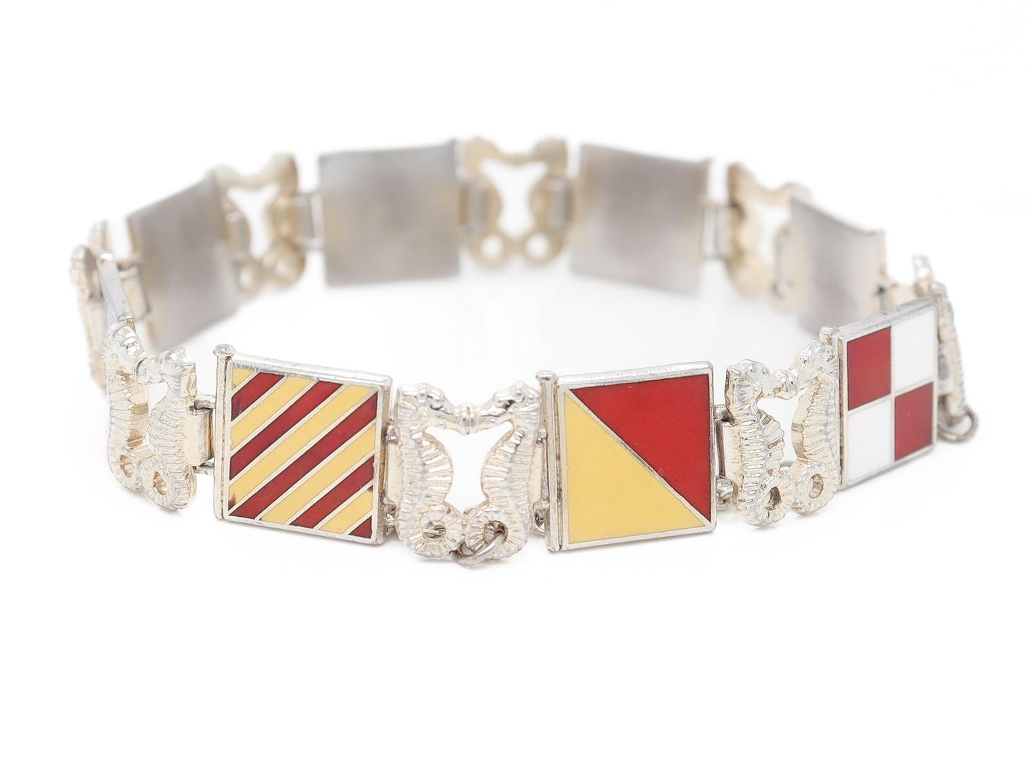 Mitte des Jahrhunderts Vergoldetes Sterling Silber & Emaille Maritime Flagge 