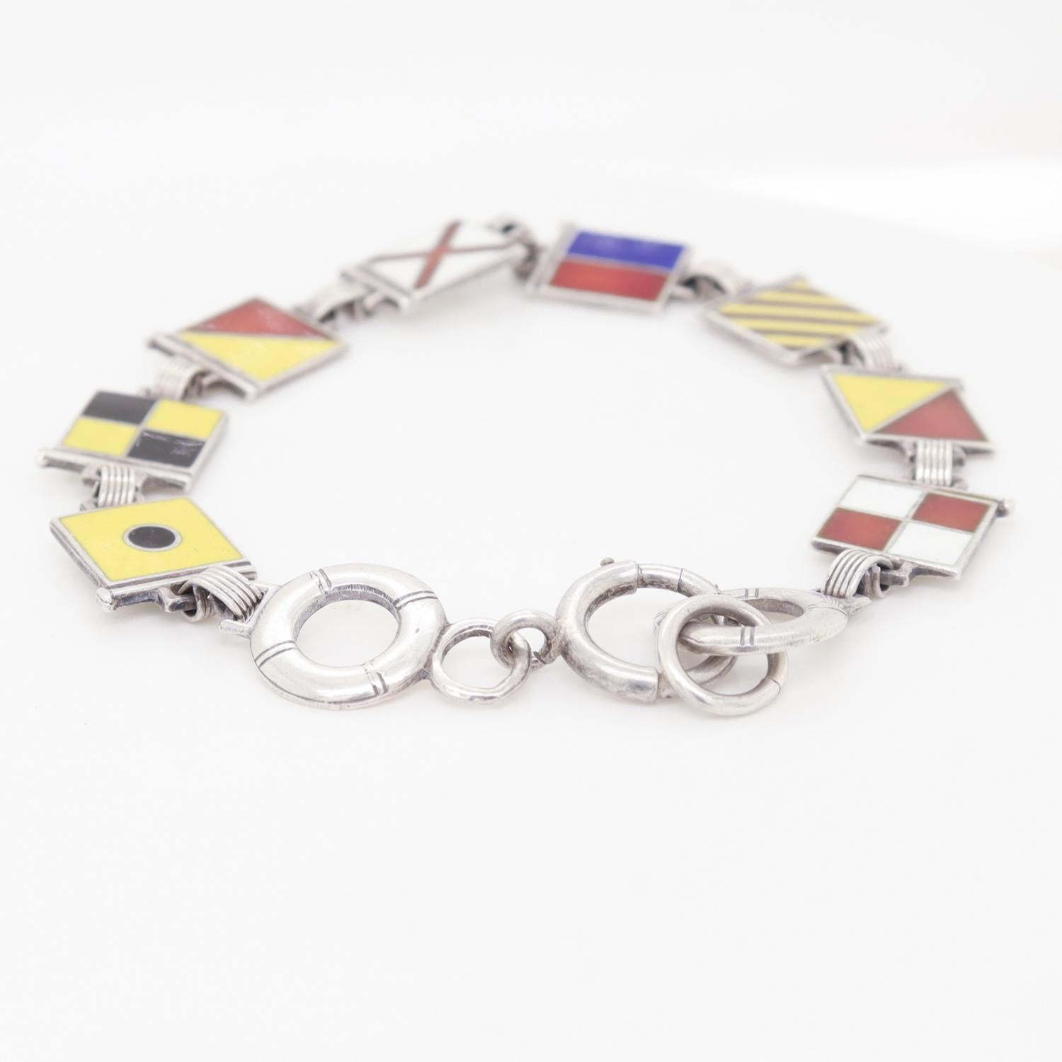 Mid-Century Gilt Sterling Silver & Enamel Maritime Flag 
