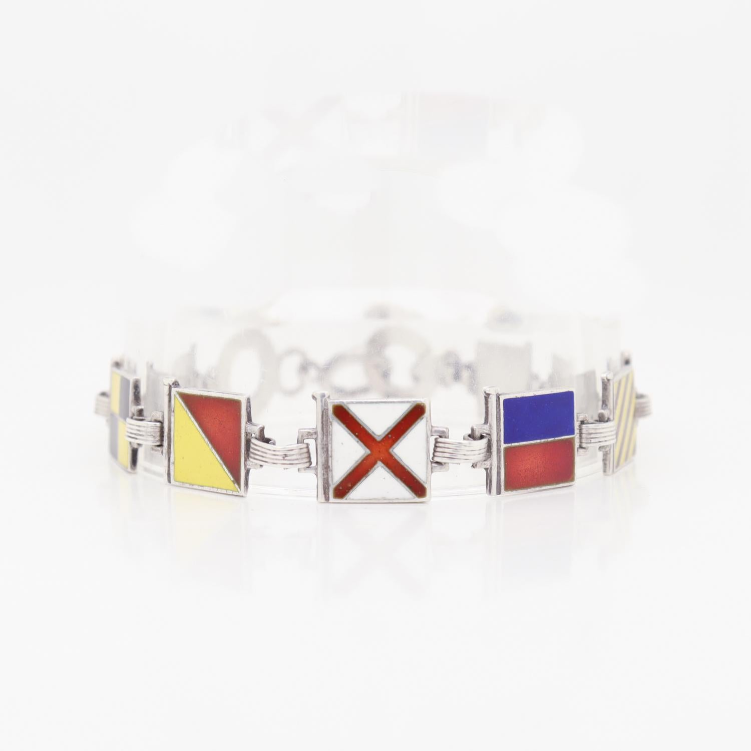 Mid-Century Gilt Sterling Silver & Enamel Maritime Flag 