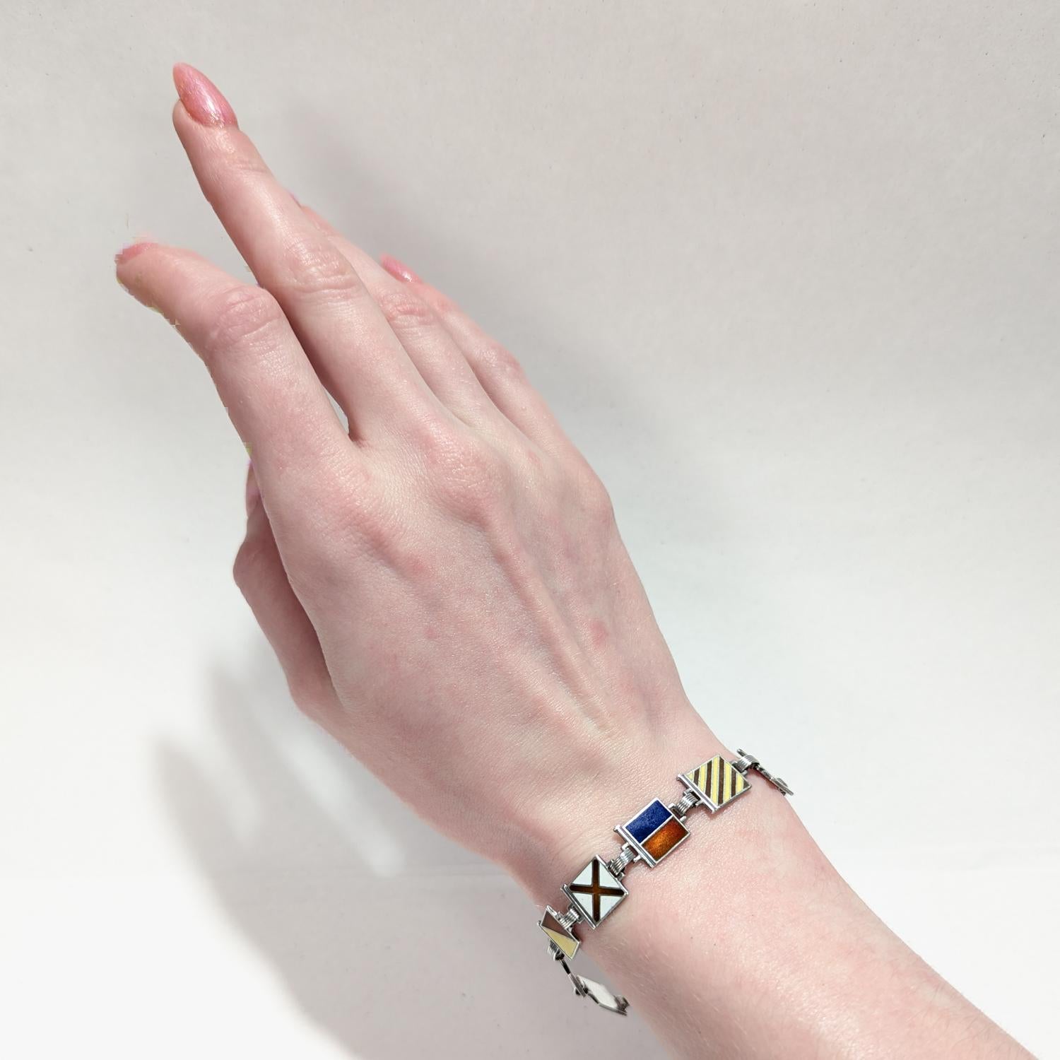 Modern Mid-Century Gilt Sterling Silver & Enamel Maritime Flag 