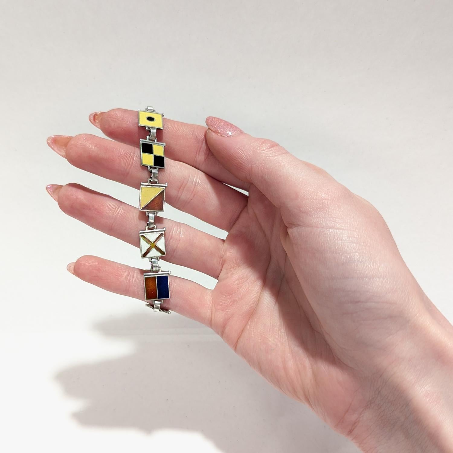 Women's Mid-Century Gilt Sterling Silver & Enamel Maritime Flag 