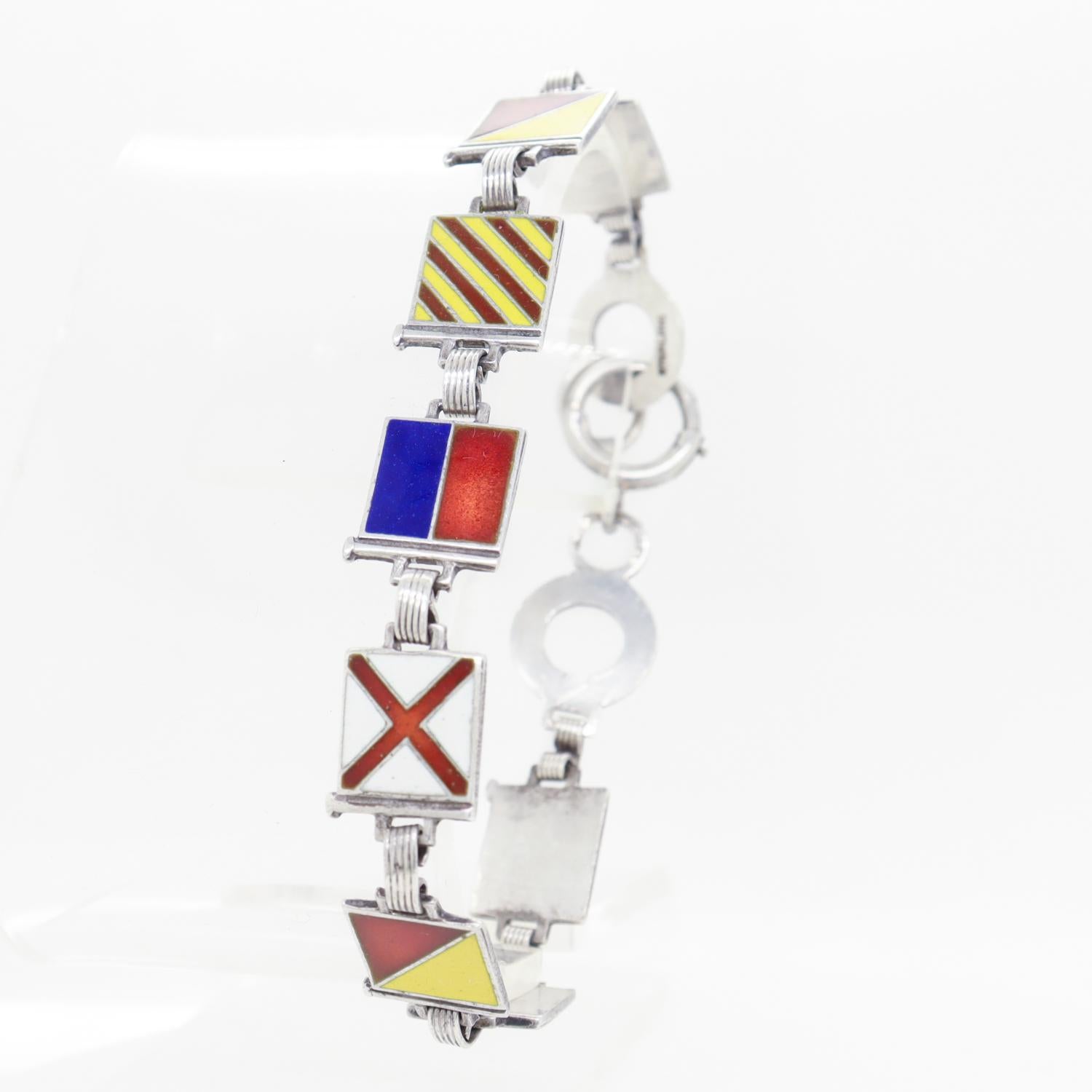 Mid-Century Gilt Sterling Silver & Enamel Maritime Flag 