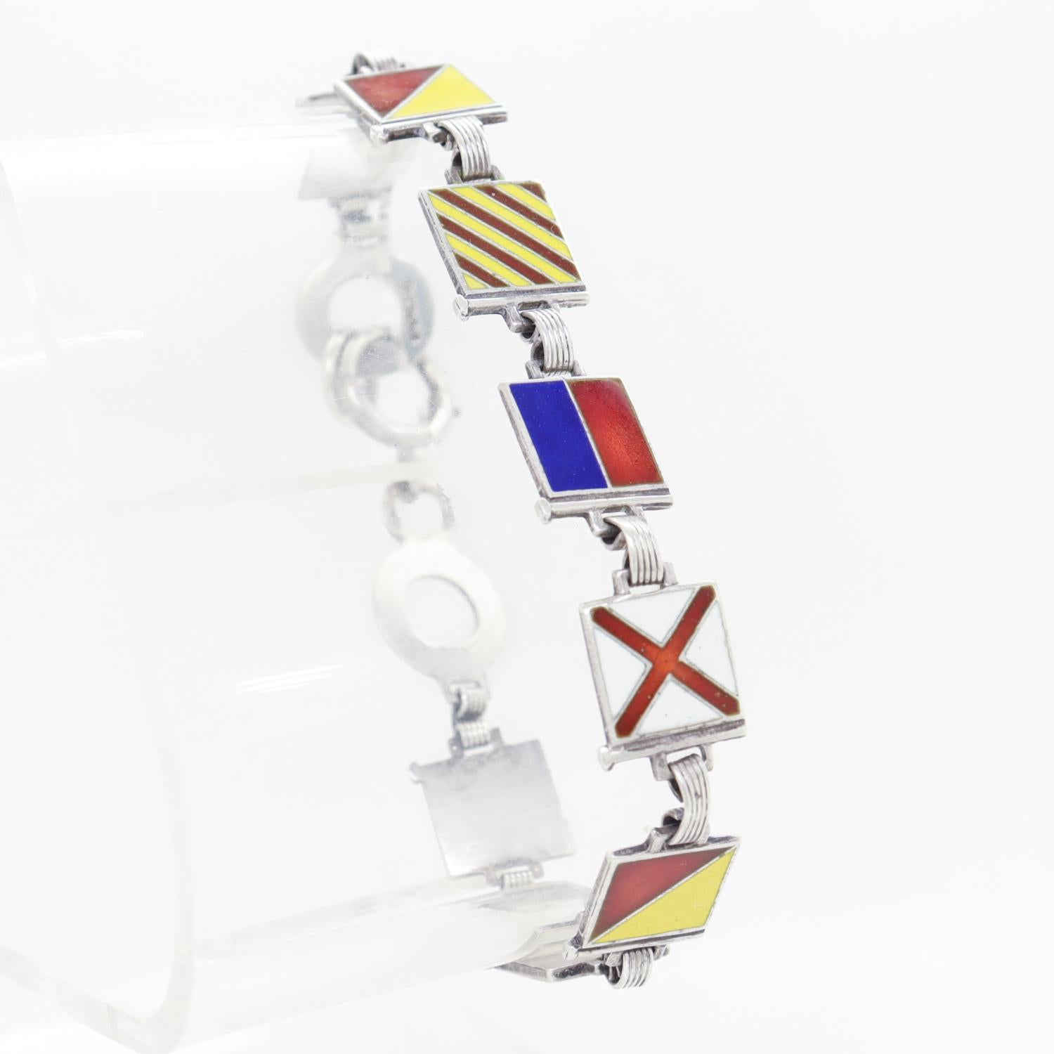 Mid-Century Gilt Sterling Silver & Enamel Maritime Flag 