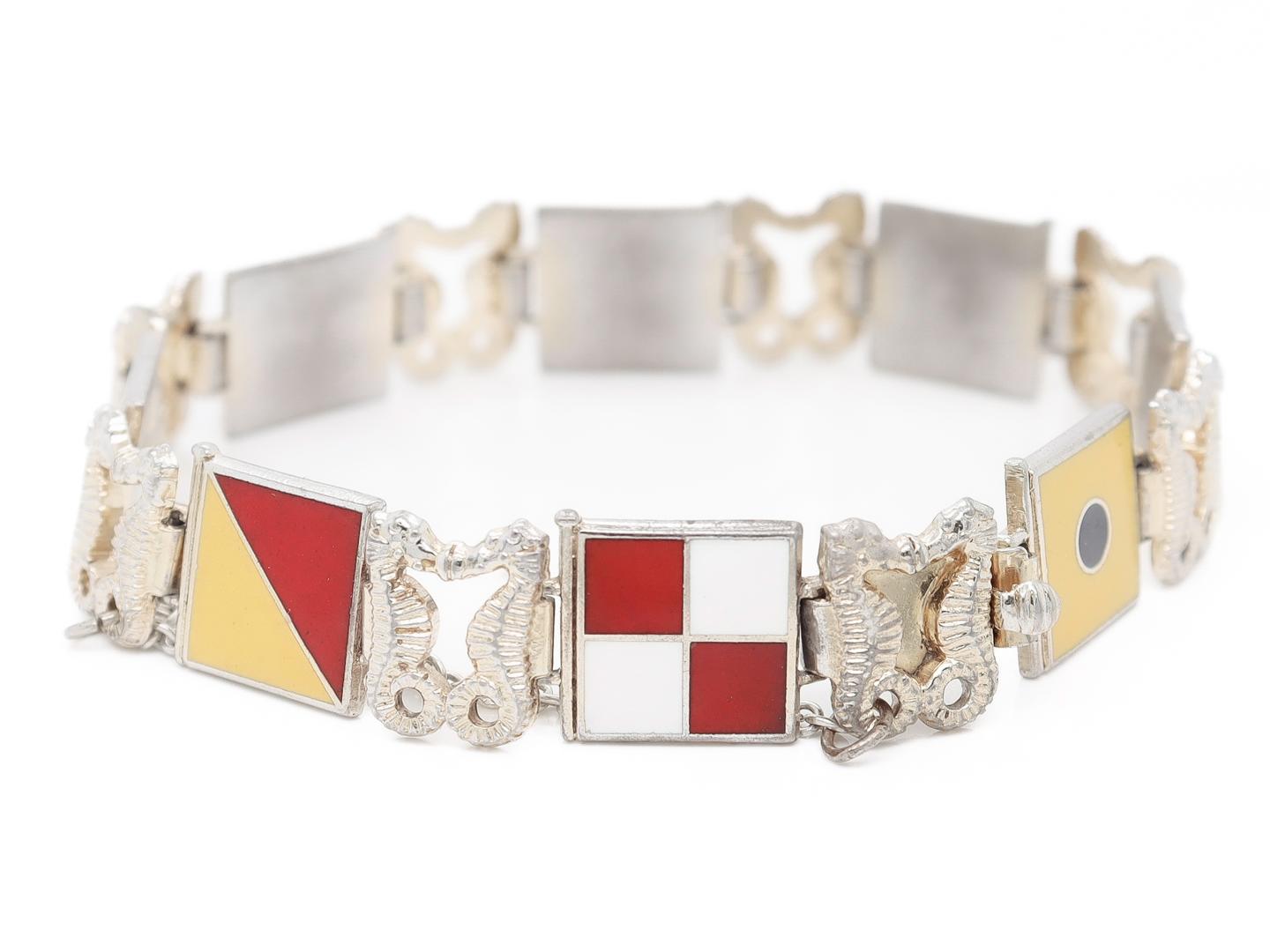 Mitte des Jahrhunderts Vergoldetes Sterling Silber & Emaille Maritime Flagge 