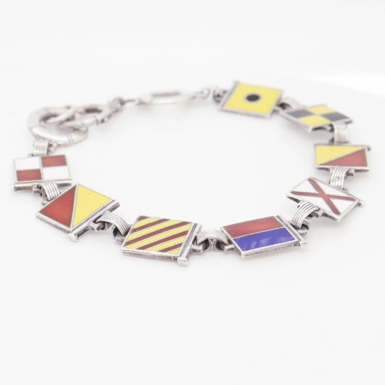 Mid-Century Gilt Sterling Silver & Enamel Maritime Flag 