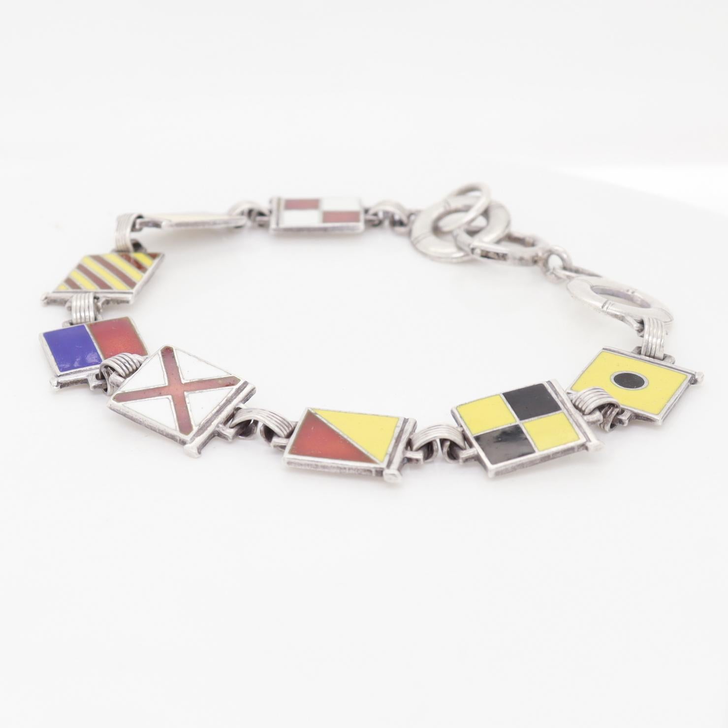 Mid-Century Gilt Sterling Silver & Enamel Maritime Flag 