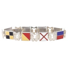 Mitte des Jahrhunderts Vergoldetes Sterling Silber & Emaille Maritime Flagge "Ich liebe dich" Armband